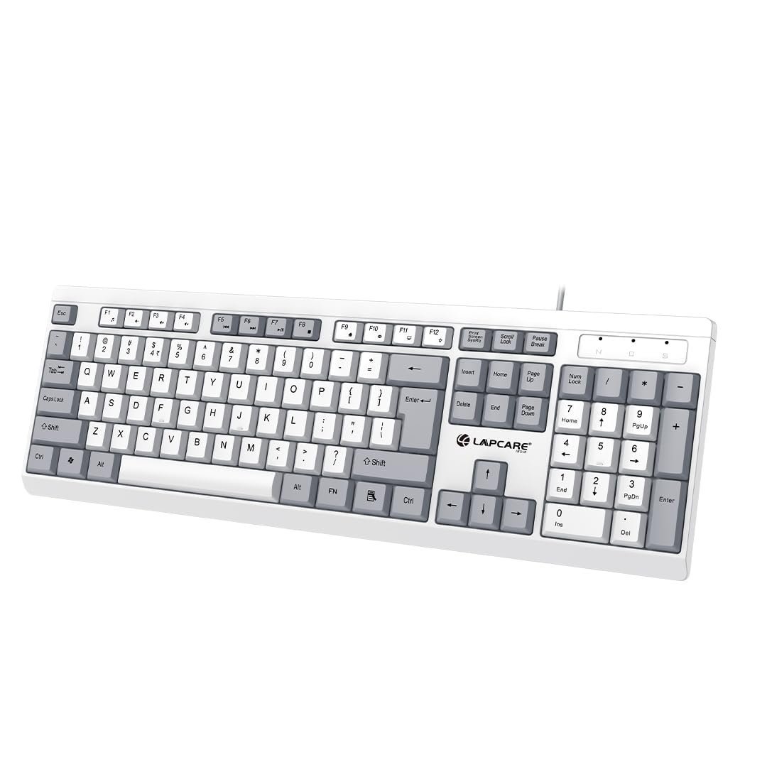 LAPCARE USB Alfa Keyboard 7 Wired Membrane Keyboard | 104-Key US Layout | UV Coated Keycaps | Ergonomic Design | Quiet & Durable Membrane Build | 1-Year Warranty (LOX-106)