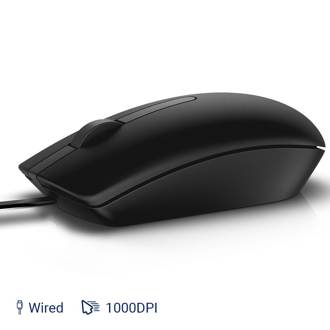 Dell MS116 Wired Mouse, 1000 DPI, Scrolling Wheel, 2 Buttons, 1 x USB, Optical LED Tracking, Plug and Play, Scrolling Wheel, Black - Image 2