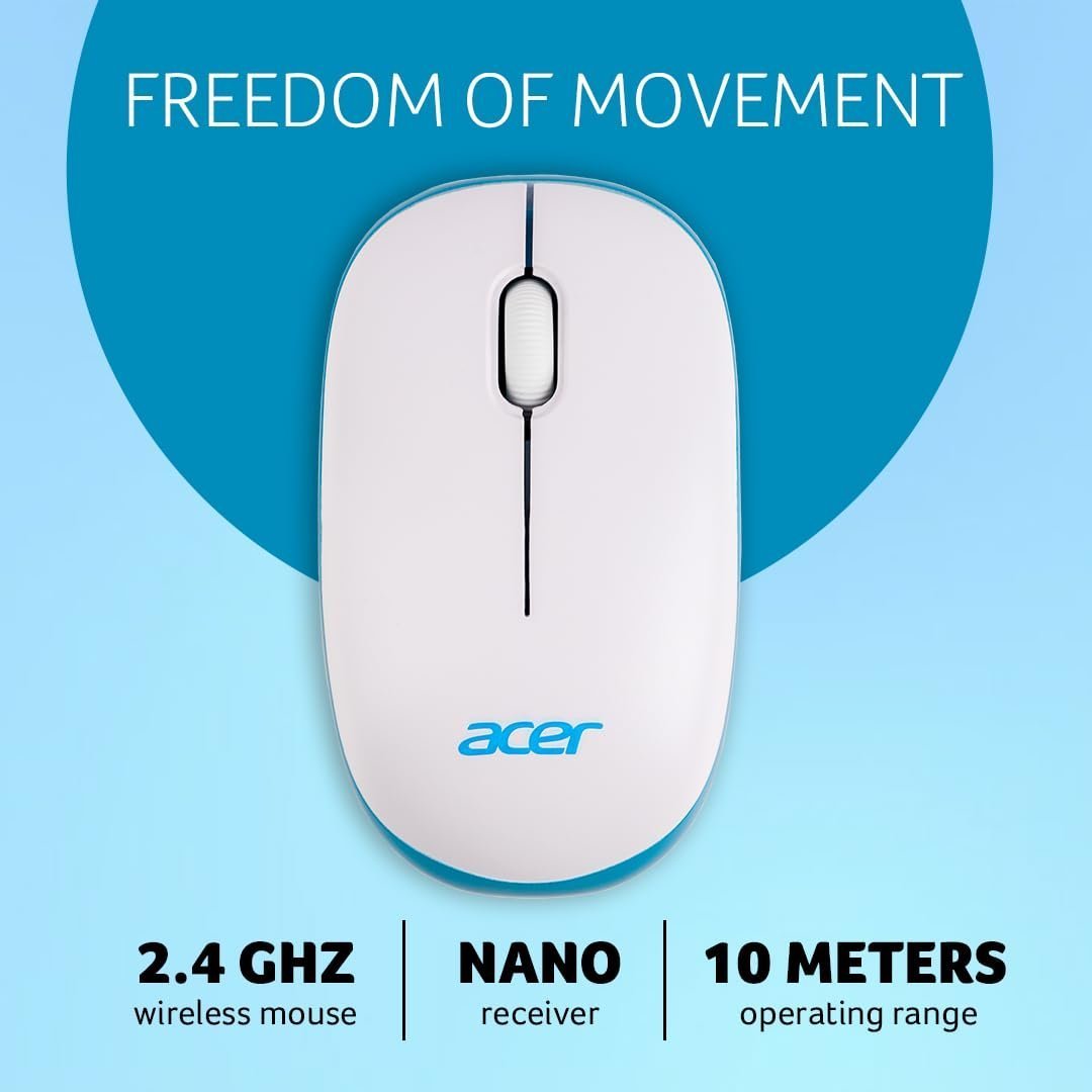 acer Wireless Mouse (1600 DPI/2.4 GHz Wireless Frequency/Optical Sensor/USB Dongle) | Color: White/Blue - Image 3