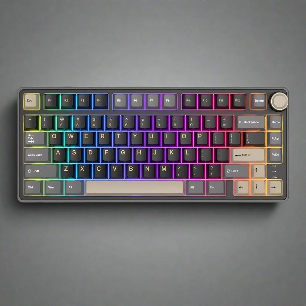 RK ROYAL KLUDGE R75 Wireless Mechanical Keyboard, 75% Percent Custom Gaming Keyboard Gasket Mount RGB Backlit with Knob & PBT Keycaps, BT5.1/2.4GHz/USB-C, Hot Swappable Cream Switch - Image 3
