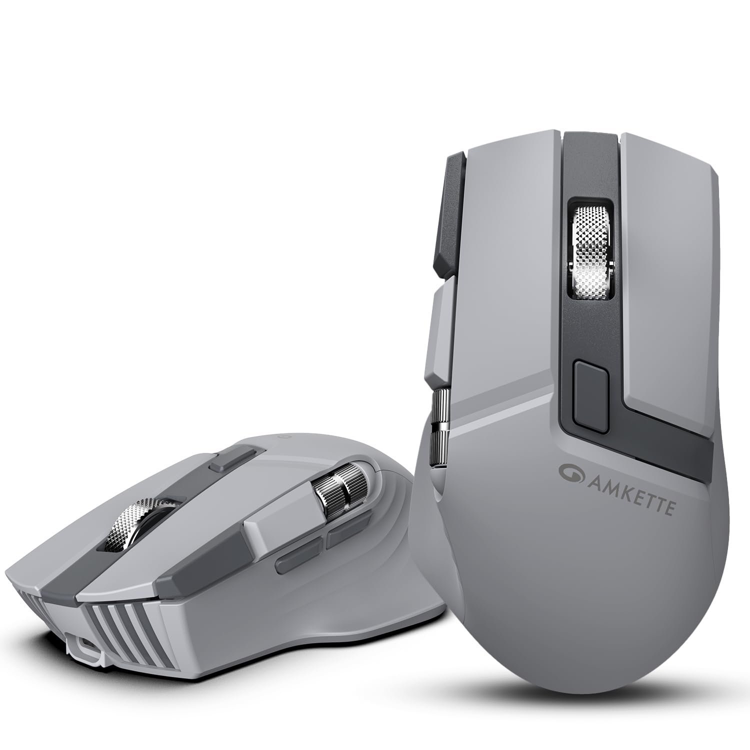 Amkette XS Series Flow S Ergonomic Wireless Mouse/Bluetooth Mouse with Side Scroll, 2.4G + 3×BT, 7 Buttons, Multi-OS, 3200 DPI Adjustable, 1000Hz Polling, 800mAh Rechargeable