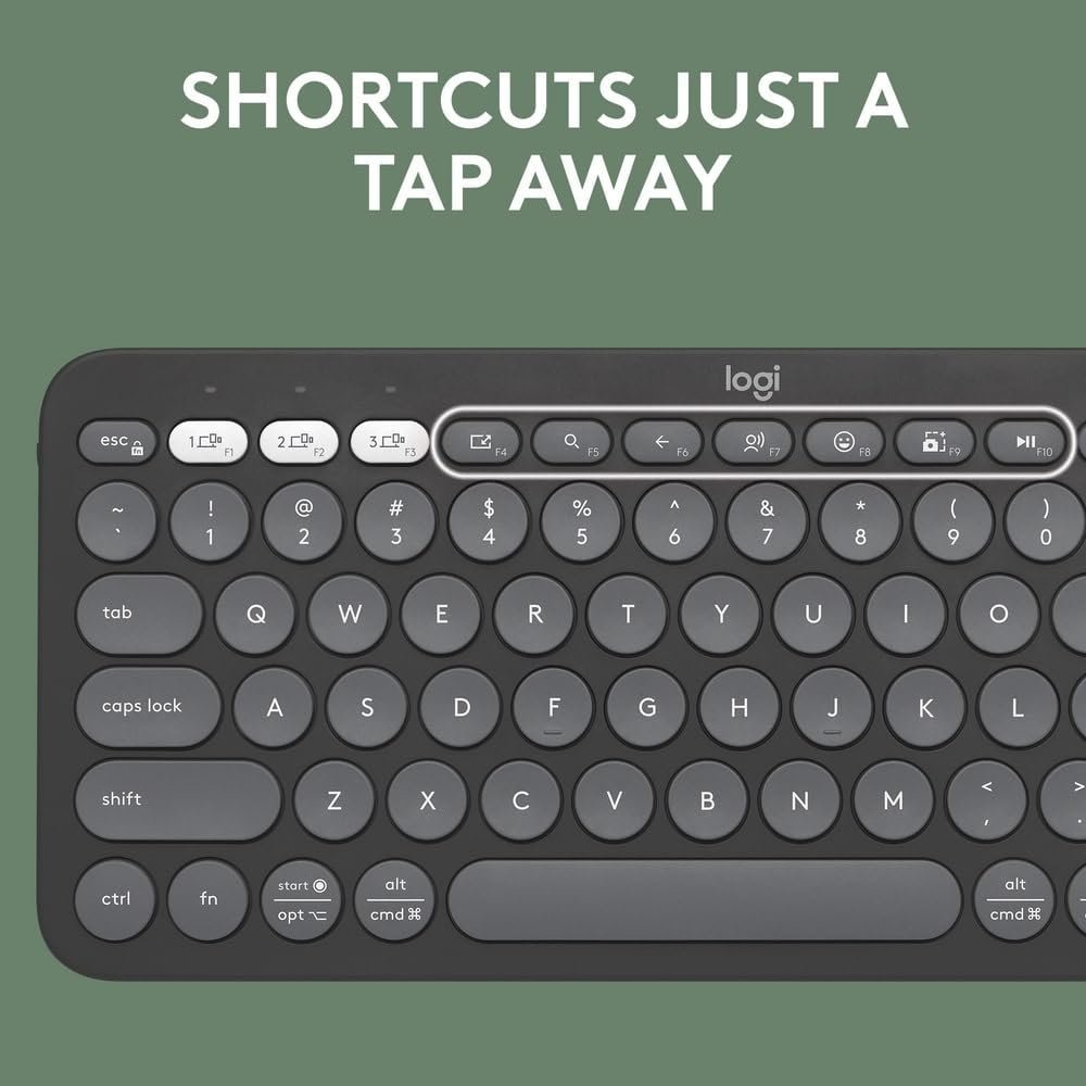 Logitech Pebble Keys 2 K380s, Multi-Device Bluetooth Wireless Keyboard with Customisable Shortcuts, Slim and Portable, Easy-Switch for Windows, macOS, iPadOS, Android, Chrome OS - Tonal Graphite - Image 2