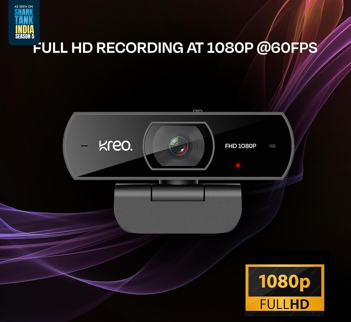 Kreo Owl Full HD 1080P 60 FPS Webcam with Auto-Focus and Built-in Dual Digital Mic, Plug and Play Setup for Video Call, Streaming, YouTube and More, Built-in Privacy Shutter with 360 Rotation (Black) - Image 2