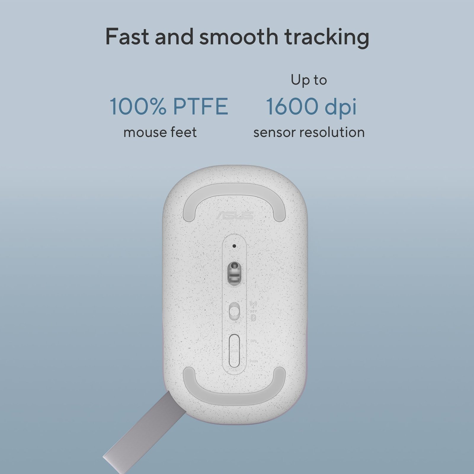 ASUS Marshmallow MD100 Wireless Bluetooth Mouse with Dual Mode (Bluetooth 5.0 & 2.4GHz), Silent Clicks, Adjustable 800/1000/1600 DPI, Multi-Device, Ergonomic Design, Grey, 1-Year Warranty - Image 2