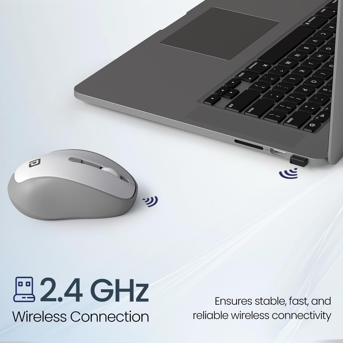 Portronics Toad 34 Wireless Mouse with 2.4 GHz Wireless, Adjustable Sensitivity, USB Receiver, Ergonomic Design, for Laptops, Desktops PC, Mac (White) - Image 2