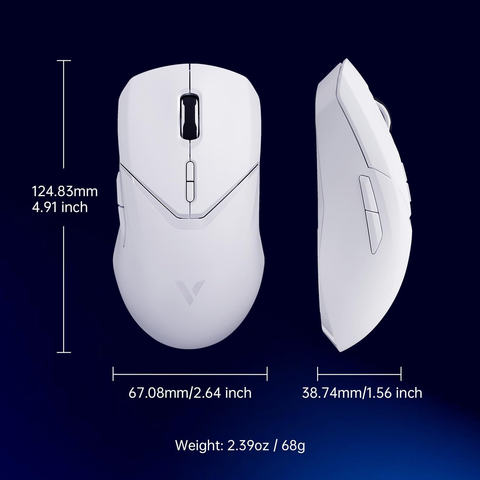 Rapoo VT9PRO - 68g Ultra Lightweight Wireless Gaming Mouse, Upto 26000K DPI, 1K+4K Polling Rate, PAW 3398 Esports Sensor, 1ms Response,10 Buttons & 160 Hr Battery Life, Onboard Memory - White - Image 9