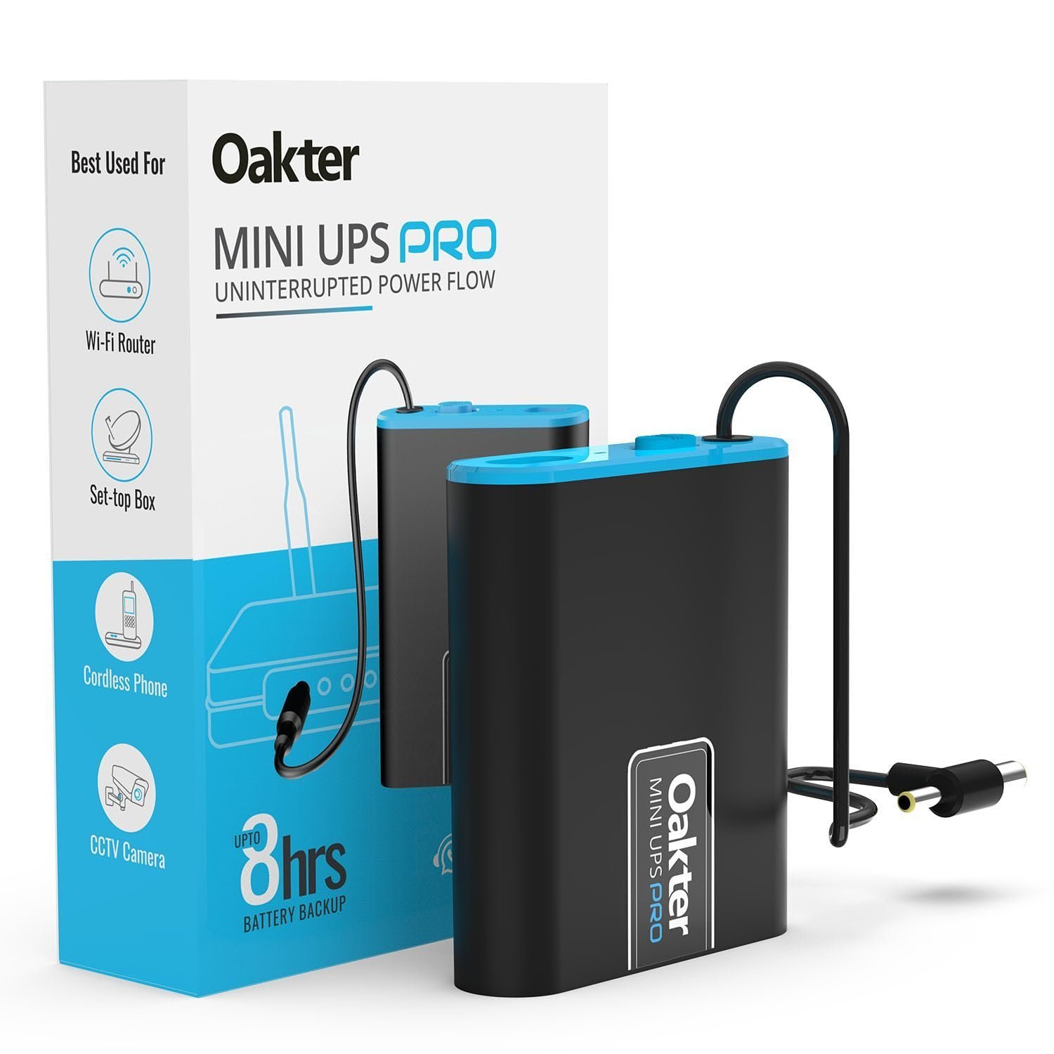 Oakter Mini UPS PRO for High Capacity WiFi Routers 12V & Upto 3A | Battery 2X4000 mAh | Power Backup Upto 8 Hours | Support Jio, Airtel & Other Routers | Current Surge & Deep Discharge Protection
