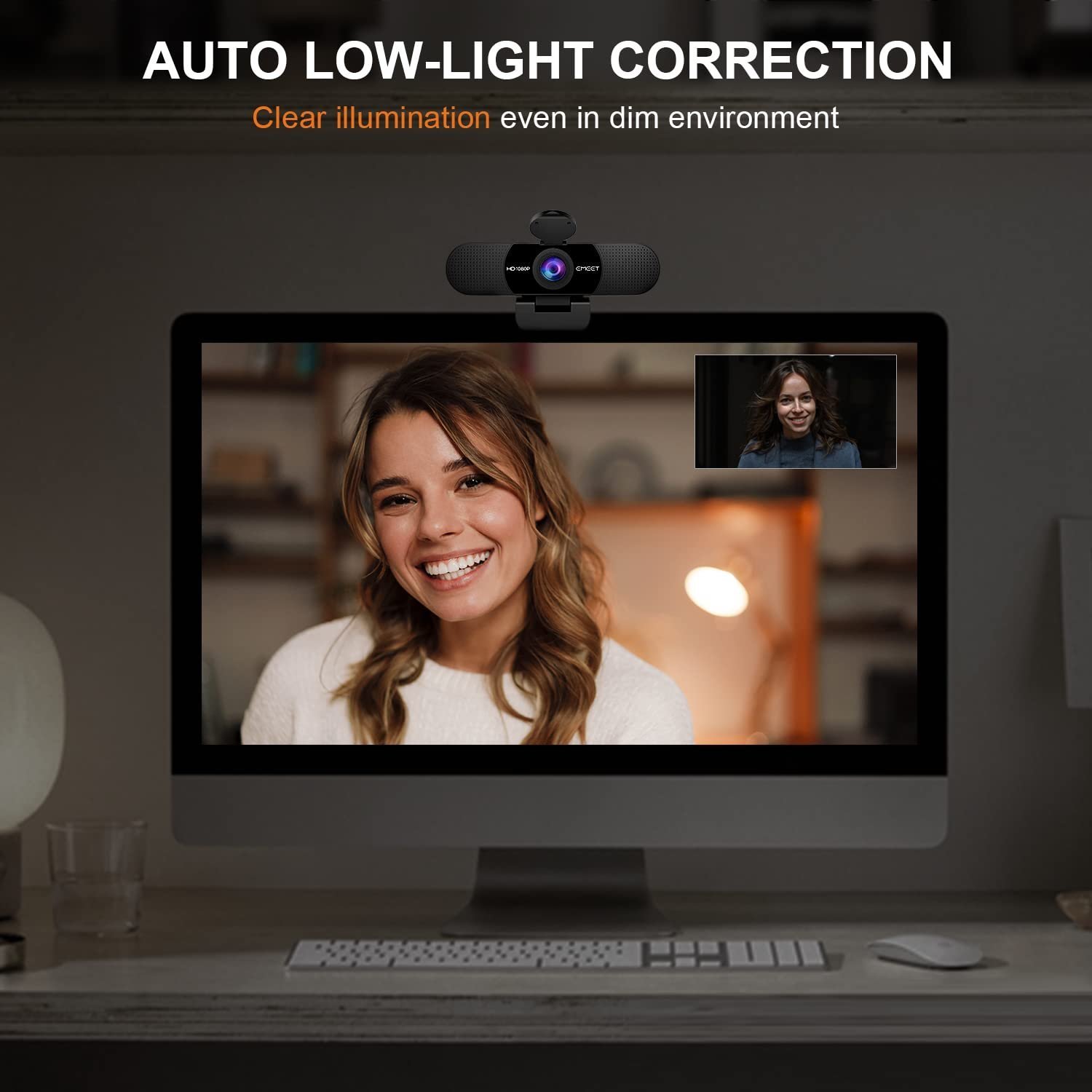 1080P Webcam with Microphone, eMeet C960 Web Camera, 2 Mics Streaming Webcam with Privacy Cover, 90°View Computer Camera, Plug&Play USB Webcam for Calls/Conference, Zoom/Skype/YouTube, Laptop/Desktop - Image 4