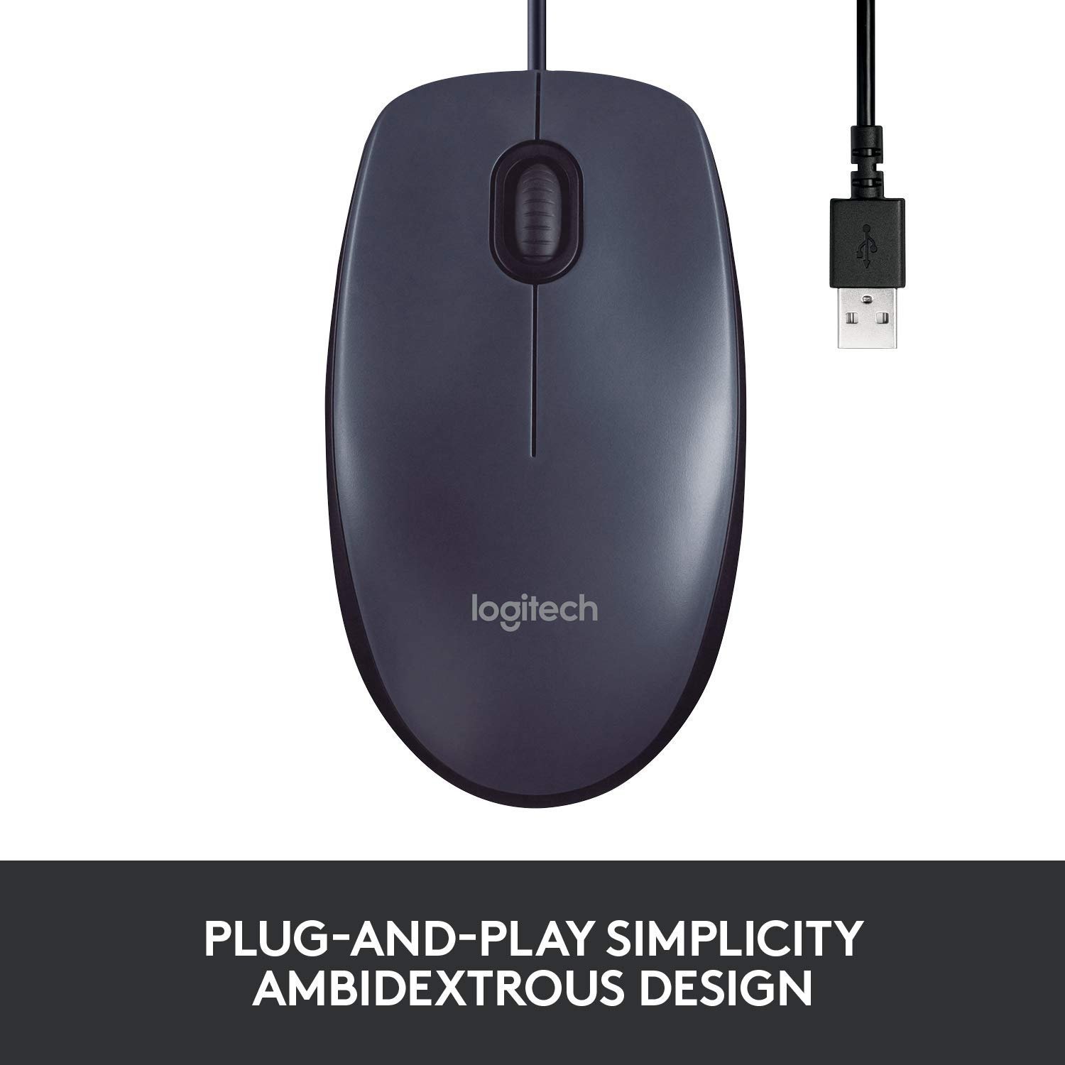 Logitech B100 Wired USB Mouse, 3 yr Warranty, 800 DPI Optical Tracking, Ambidextrous PC/Mac/Laptop - Black - Image 3