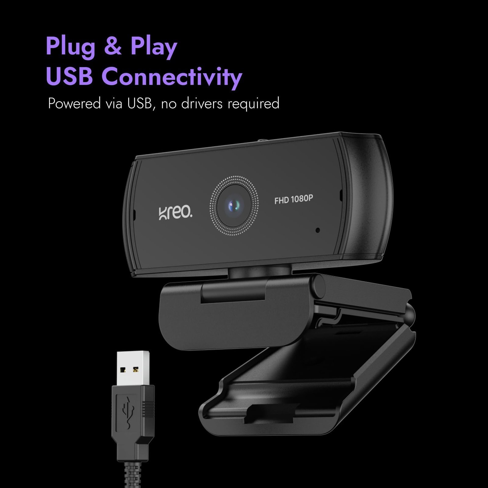 Kreo Owl Lite Full HD Webcam with 1080P 30 FPS, Auto-Focus and Built-in Dual Digital Mic, Plug and Play Setup for Video Call, Streaming, YouTube and More (Black, Owl Lite) - Image 4