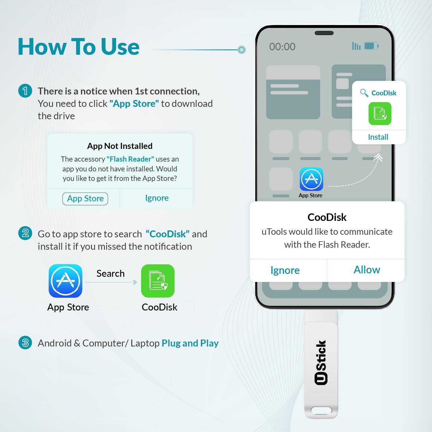 Ustick 128 GB 3 in 1 Pen Drive with Micro USB, USB A, Type-C for iOS & Android Compatible with iPhone, iPad, Android, PC and More Devices - Image 6