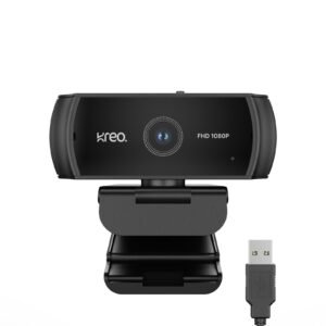Kreo Owl Lite Full HD Webcam with 1080P 30 FPS, Auto-Focus and Built-in Dual Digital Mic, Plug and Play Setup for Video Call, Streaming, YouTube and More (Black, Owl Lite)