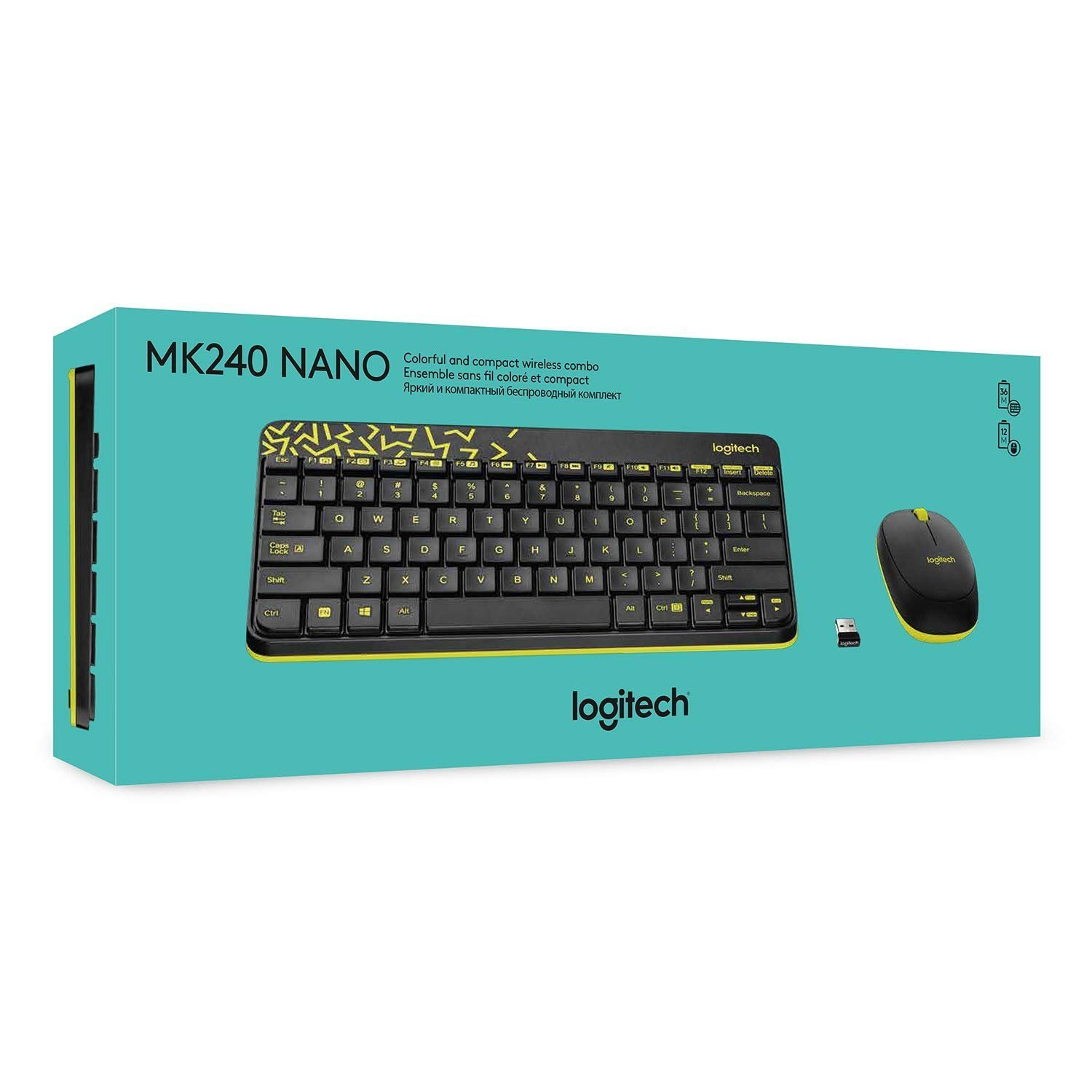 Logitech MK240 Nano Wireless USB Keyboard and Mouse Set, 12 Function Keys 2.4GHz Wireless, 1000DPI, Spill-Resistant Design, PC/Mac, Black/Chartreuse Yellow - Image 6