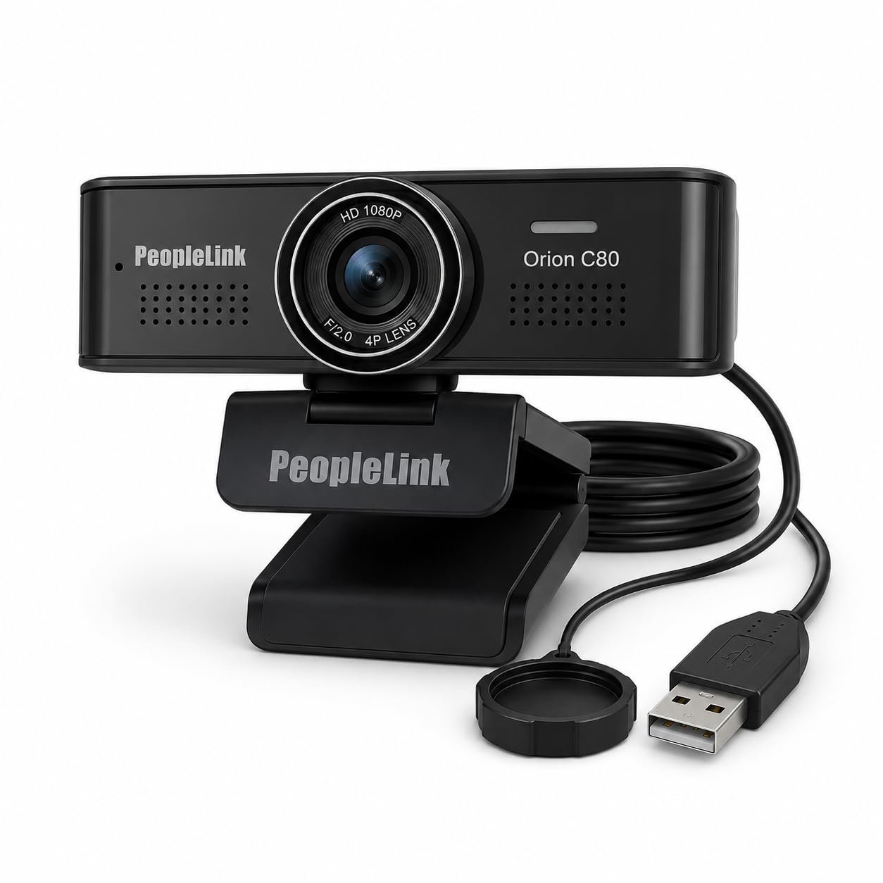 PeopleLink Orion C80 Full HD Webcam -1080p @30fps, 120° Field of View,Built-in Dual Mic,Plug and Play Setup for Video Call, Streaming, YouTube and More,Privacy Shutter with 4X Digital Zoom