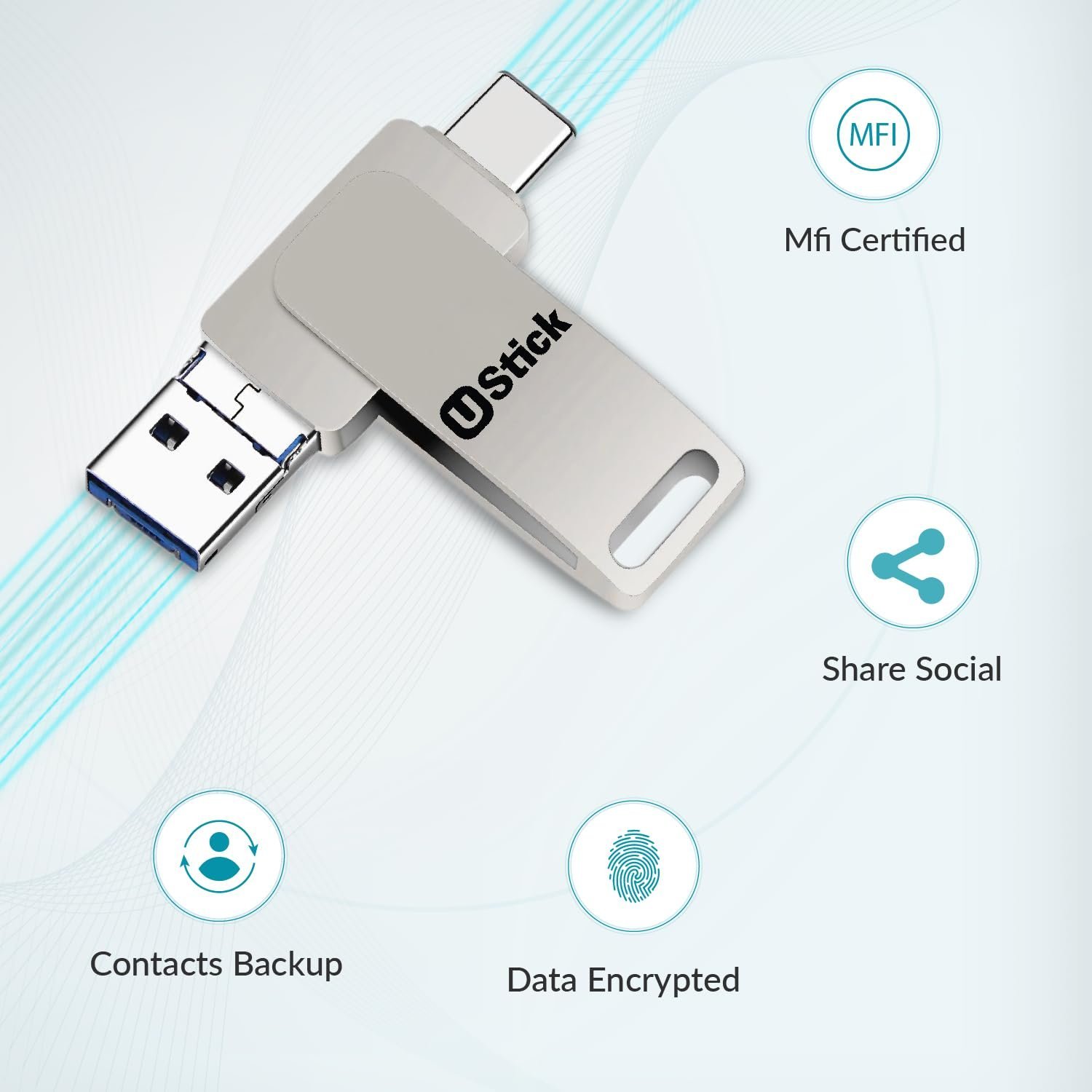 Ustick 128 GB 3 in 1 Pen Drive with Micro USB, USB A, Type-C for iOS & Android Compatible with iPhone, iPad, Android, PC and More Devices - Image 3