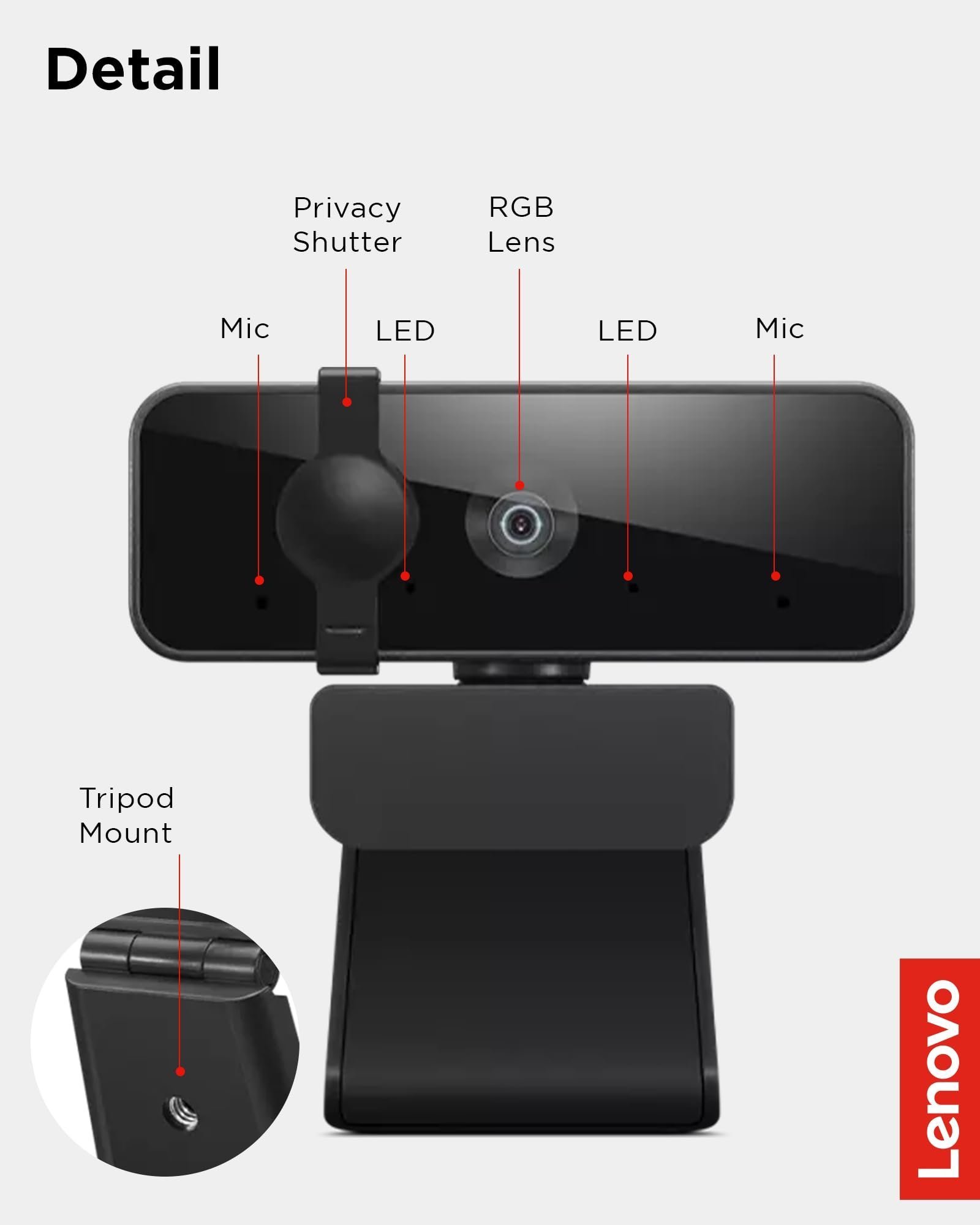 Lenovo FHD USB Webcam with Full Stereo Dual Built-in Mics | FHD 1080P 2.1 Megapixel Digital CMOS Camera |Wide 95 Lens| 360 Rotation | Flexible Mount (4XC1B34802), Black - Image 8