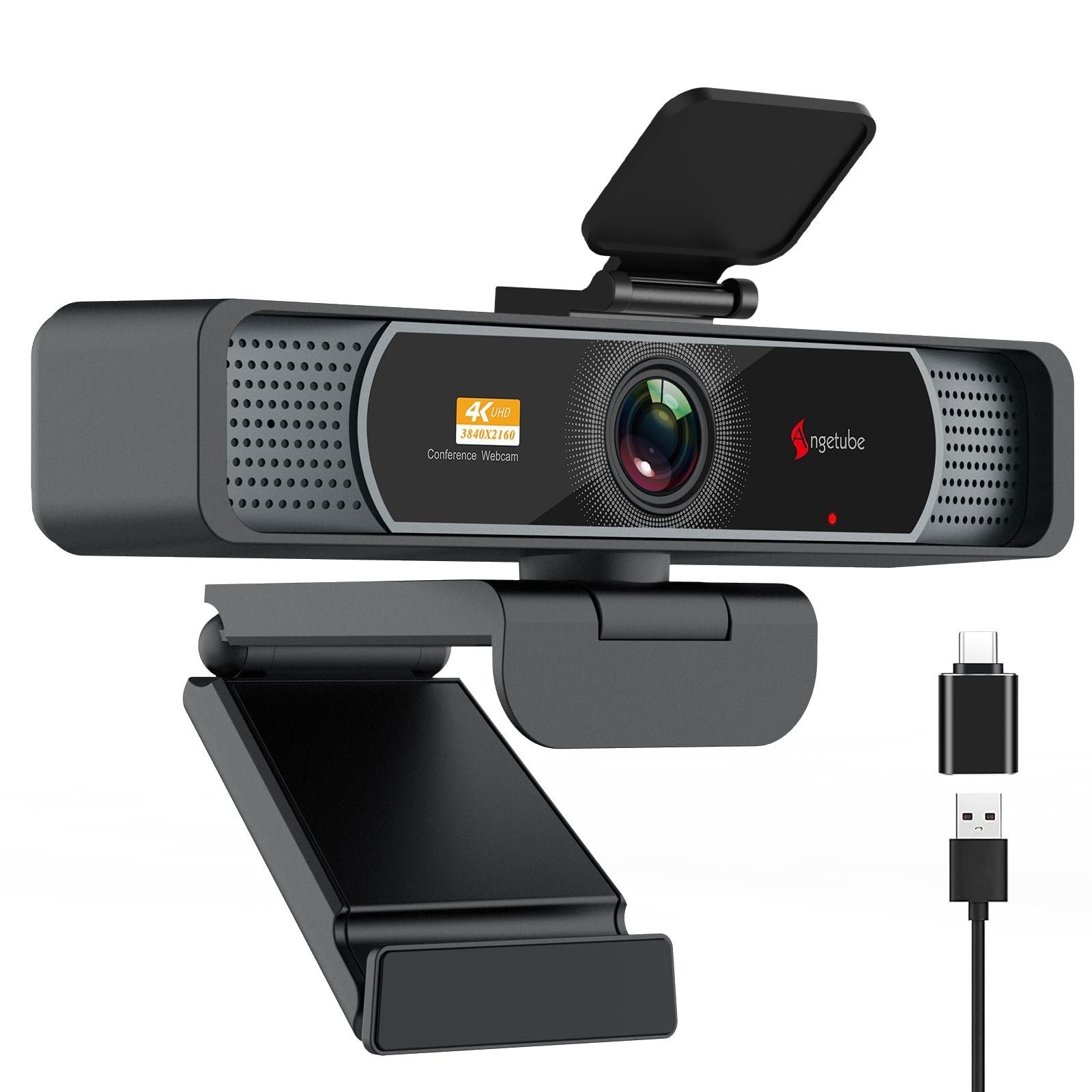 Angetube Wide Angle 4K Webcam for PC - 120° FOV, PDAF Autofocus, 2 Noise-Cancelling Mics, 1080P@60FPS, Auto Light Correction, USB-A/C, Privacy Cover, Video Conference Camera for Mac Laptop and Desktop