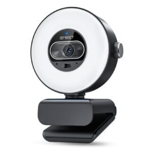 EMEET S600L 4K Webcam for Streaming with Ring Light, 4 Lighting Modes, Rainbow Effect, 1/2" Sensor, AI Imaging, 0.2S PDAF, 2 Mics, Dial Control, 4K Webcam with Light for OBS/Twitch/YouTube/Zoom/PC/Mac