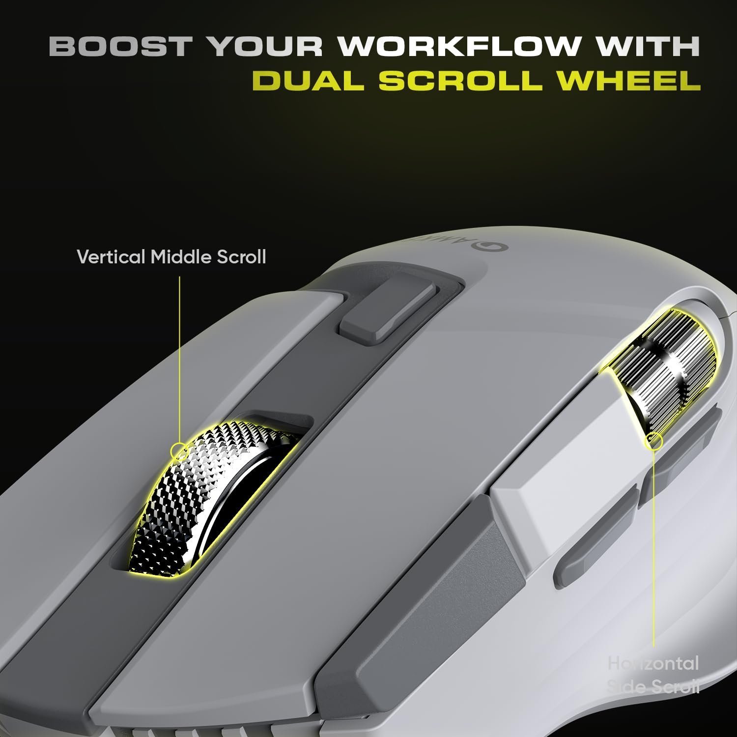 Amkette XS Series Flow S Ergonomic Wireless Mouse/Bluetooth Mouse with Side Scroll, 2.4G + 3×BT, 7 Buttons, Multi-OS, 3200 DPI Adjustable, 1000Hz Polling, 800mAh Rechargeable - Image 3