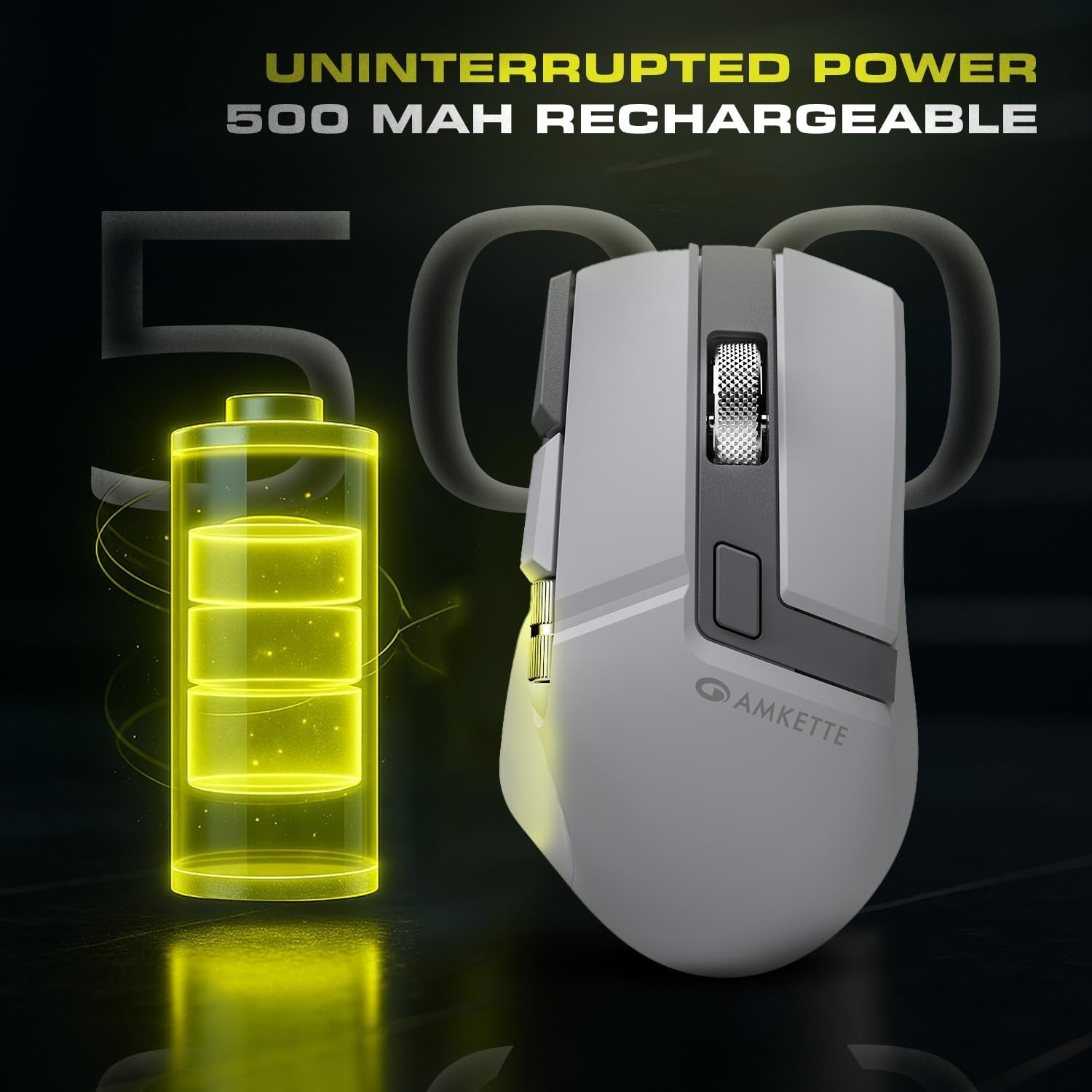 Amkette XS Series Flow S Ergonomic Wireless Mouse/Bluetooth Mouse with Side Scroll, 2.4G + 3×BT, 7 Buttons, Multi-OS, 3200 DPI Adjustable, 1000Hz Polling, 800mAh Rechargeable - Image 6