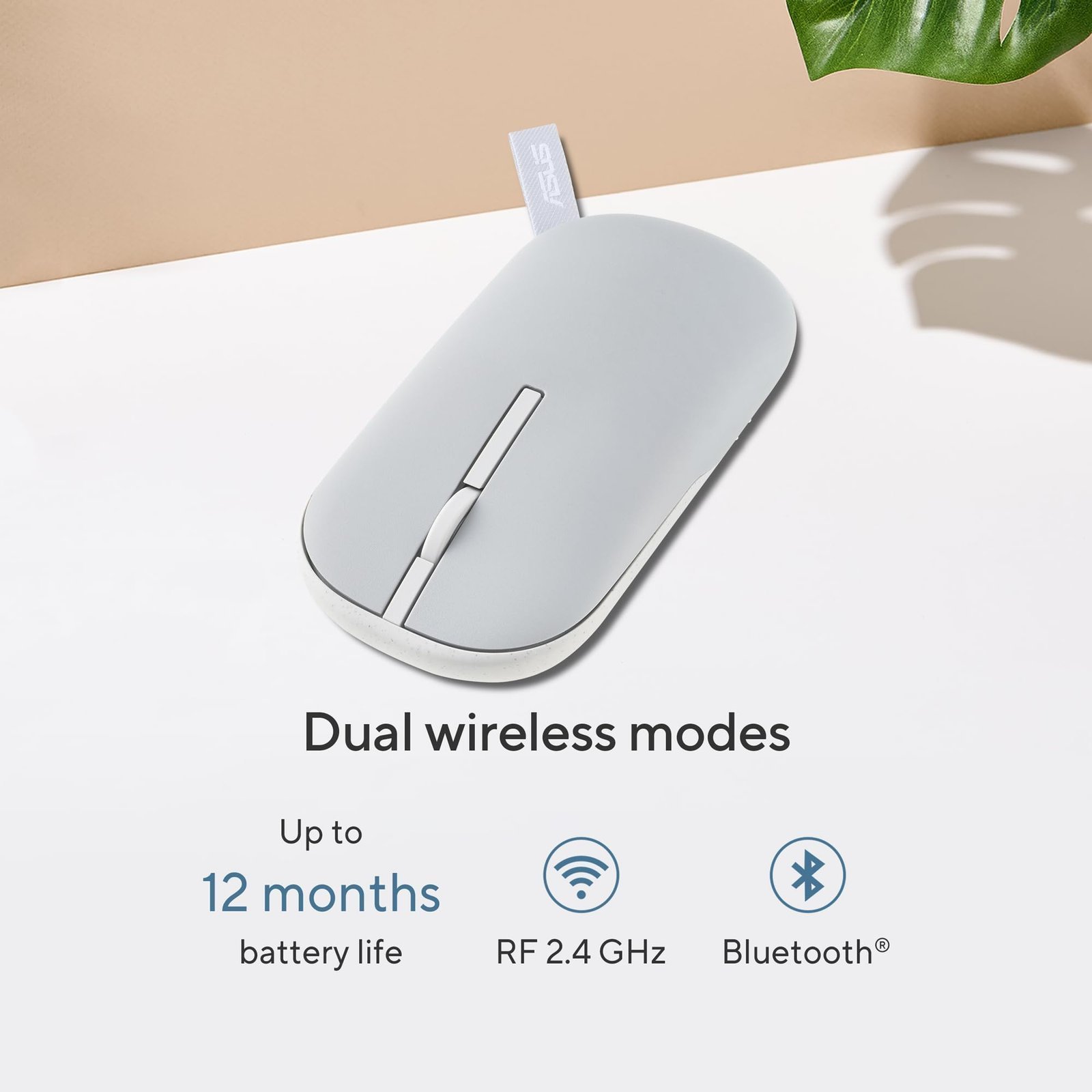 ASUS Marshmallow MD100 Wireless Bluetooth Mouse with Dual Mode (Bluetooth 5.0 & 2.4GHz), Silent Clicks, Adjustable 800/1000/1600 DPI, Multi-Device, Ergonomic Design, Grey, 1-Year Warranty - Image 3
