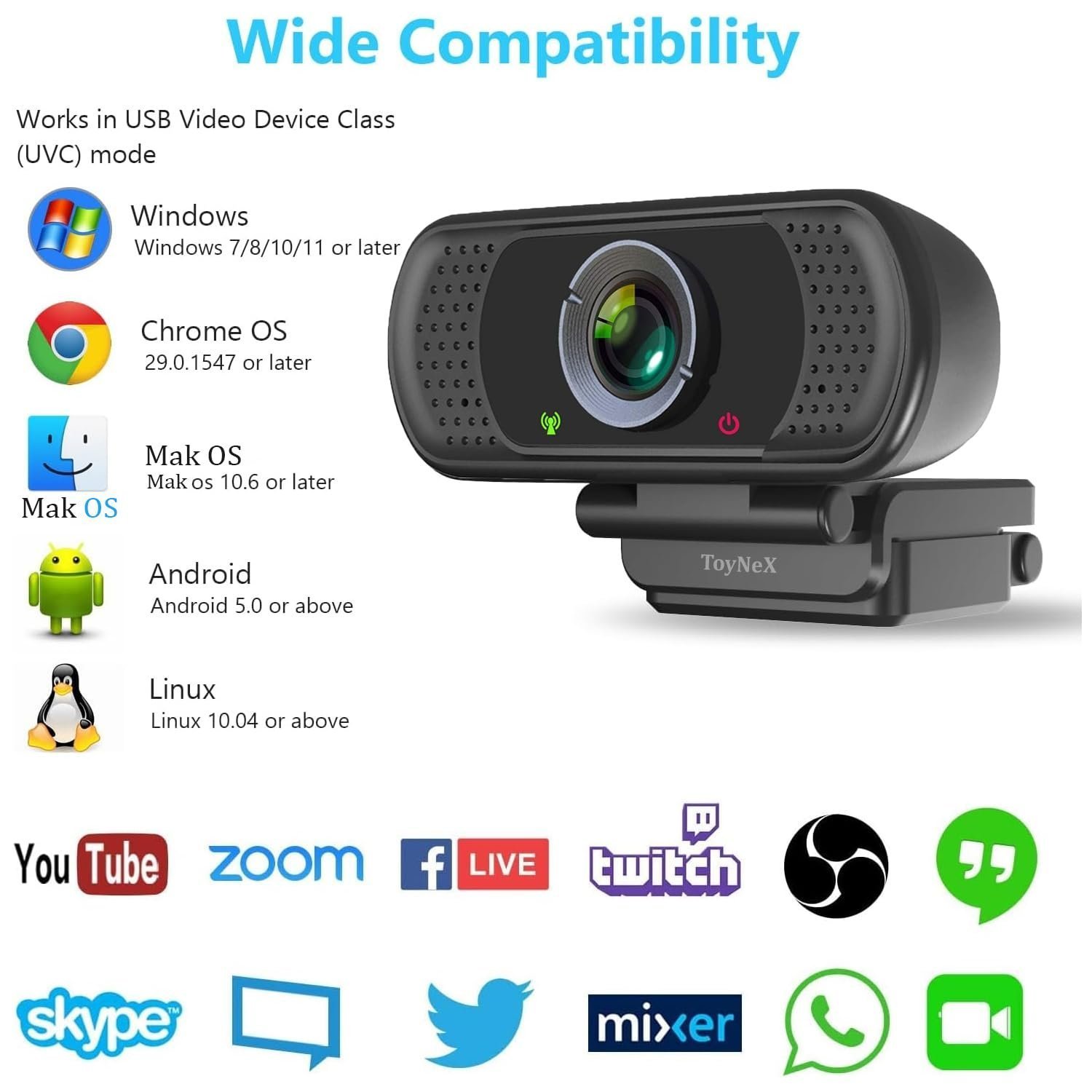 ToyNeX Full HD 1080P Webcam with Microphone, Pro Streaming Computer Camera, Widescreen USB Web Camera for Desktop PC Laptop.(Black) - Image 6