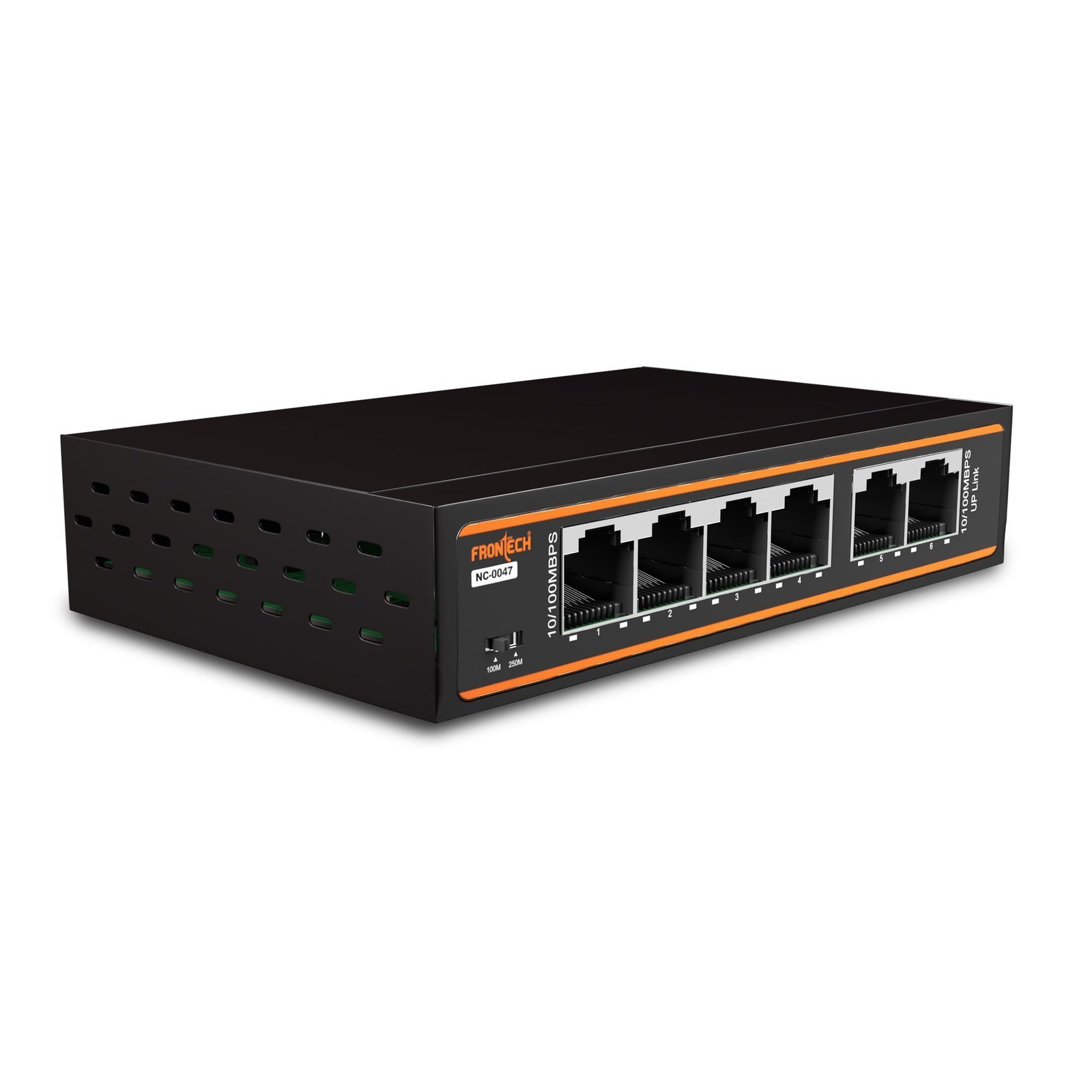 Frontech 4-Port PoE+ Switch, 6-Port 10/100 Mbps Ethernet Network Switch with 72W PoE Budget, 2 Uplink Ports, 250m Transmission, Plug & Play, Wall Mount, 2-Year Warranty (NC-0047)