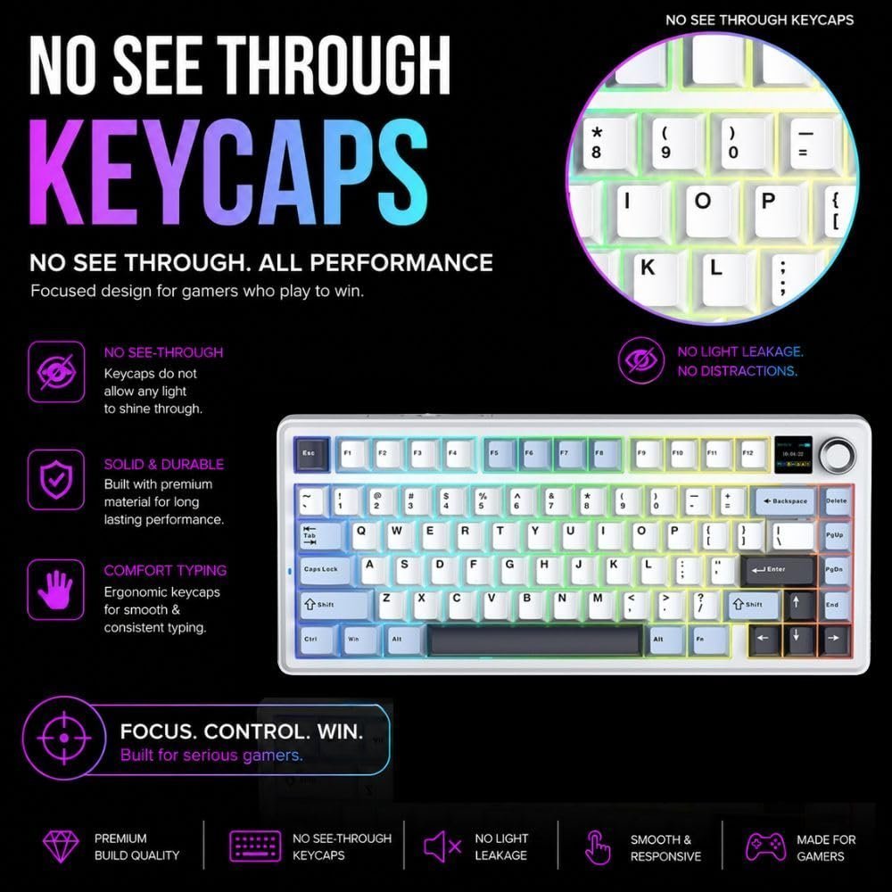AULA F75Max 75% TKL Wireless Mechanical Keyboard | Hot Swappable | Pre-lubed Linear Switches | RGB Backlit | 2.4GHz/Type-C/Bluetooth Gaming Keyboard (F75Max Ice Blue, Reaper Switch) - Image 2