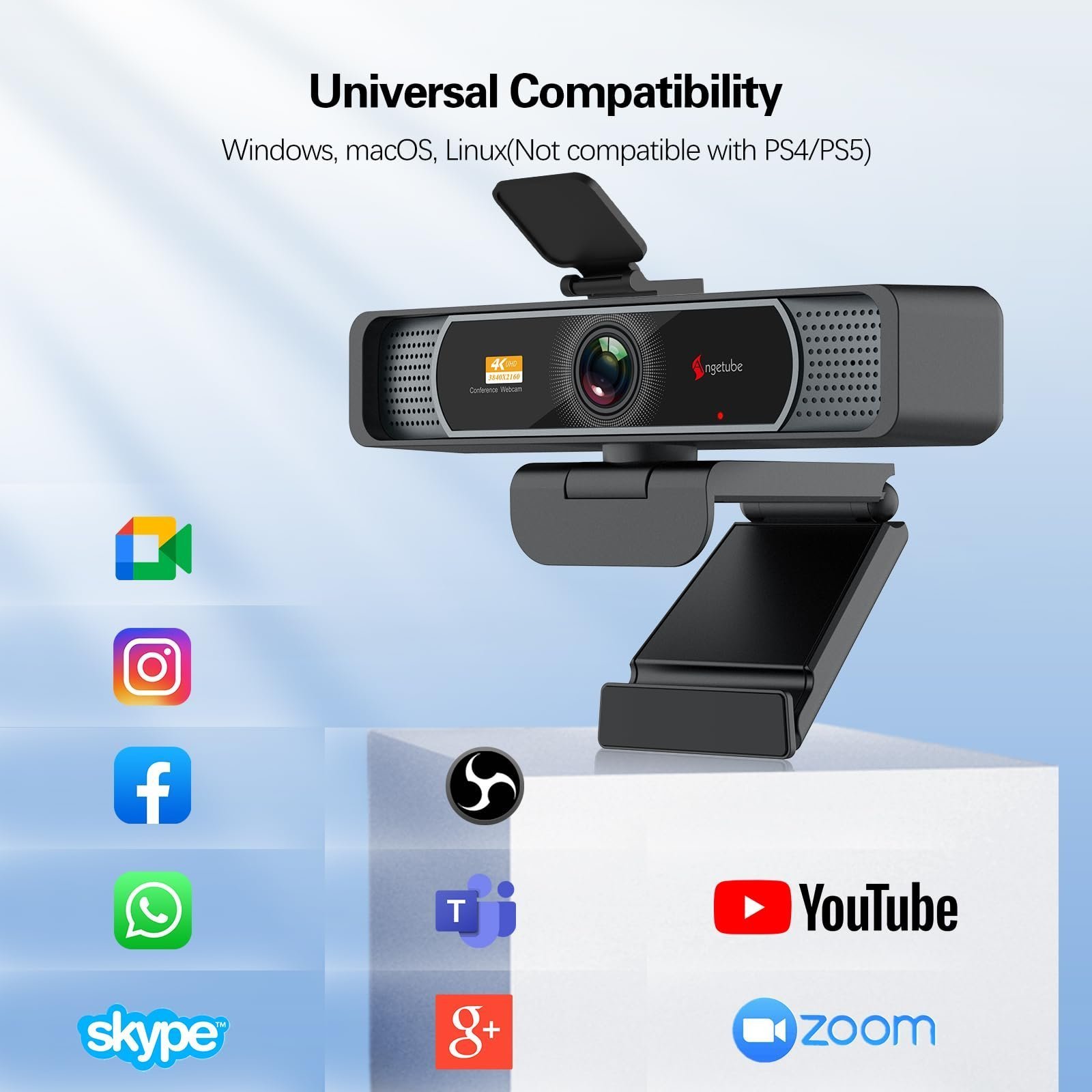 Angetube Wide Angle 4K Webcam for PC - 120° FOV, PDAF Autofocus, 2 Noise-Cancelling Mics, 1080P@60FPS, Auto Light Correction, USB-A/C, Privacy Cover, Video Conference Camera for Mac Laptop and Desktop - Image 6