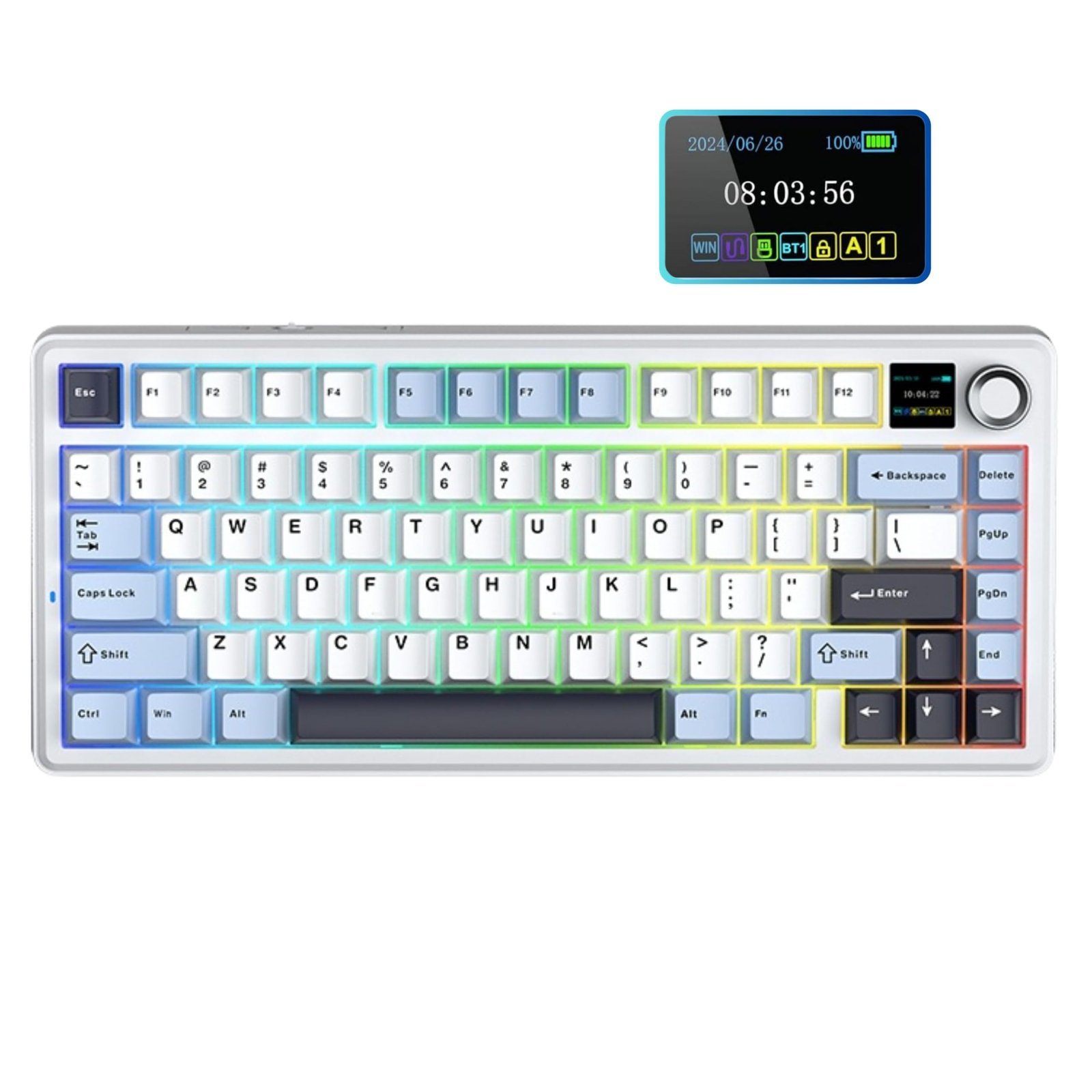 AULA F75Max 75% TKL Wireless Mechanical Keyboard | Hot Swappable | Pre-lubed Linear Switches | RGB Backlit | 2.4GHz/Type-C/Bluetooth Gaming Keyboard (F75Max Ice Blue, Reaper Switch)