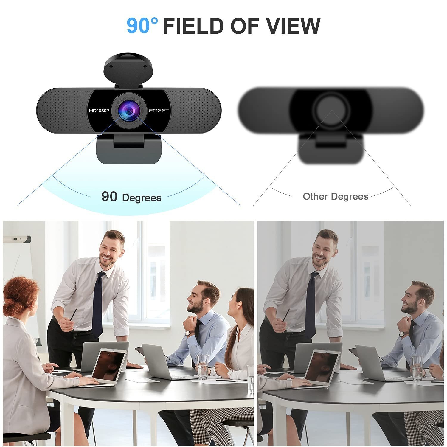 1080P Webcam with Microphone, eMeet C960 Web Camera, 2 Mics Streaming Webcam with Privacy Cover, 90°View Computer Camera, Plug&Play USB Webcam for Calls/Conference, Zoom/Skype/YouTube, Laptop/Desktop - Image 5