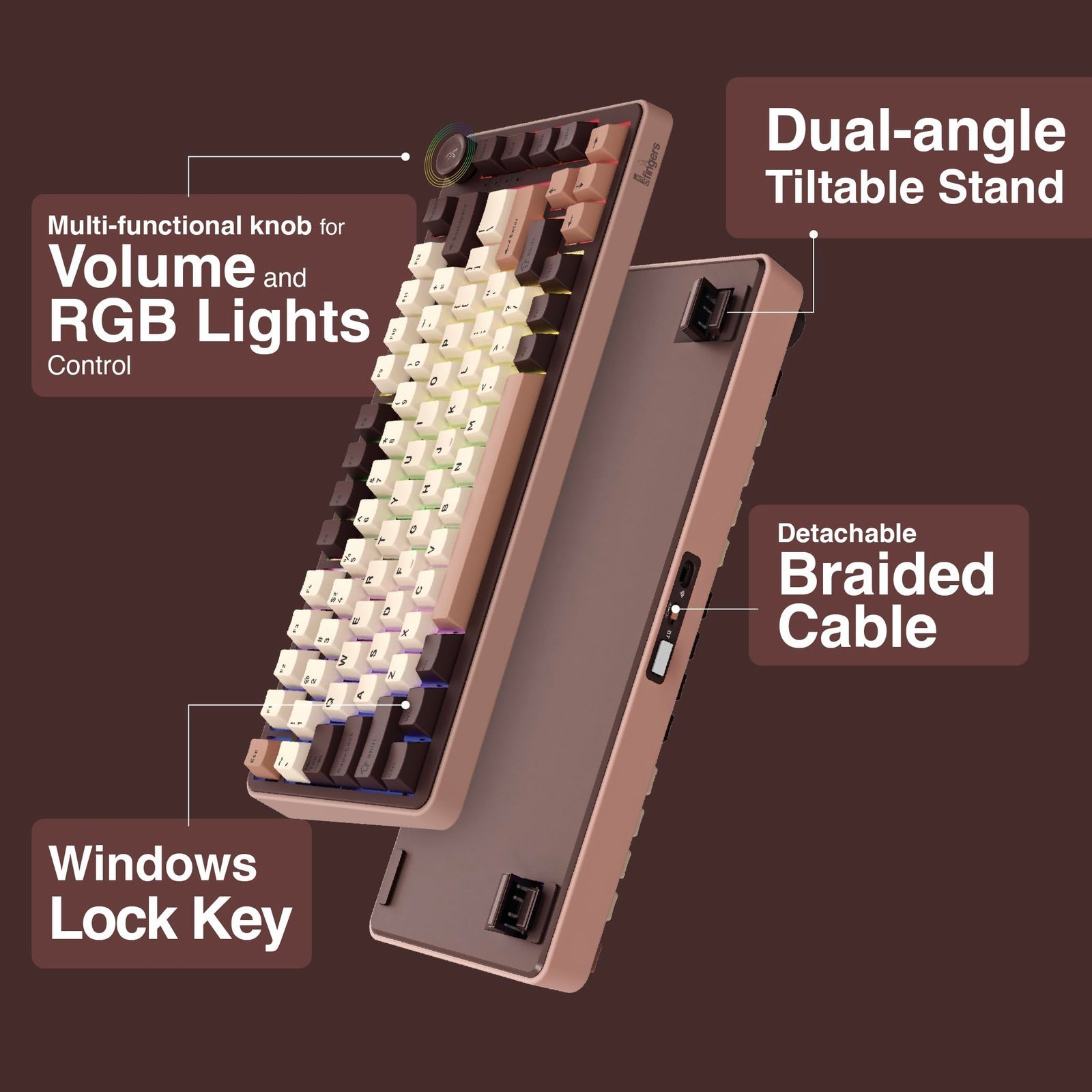 FINGERS Lethal-GK1 Mechanical RGB Gaming Keyboard with Multi-Function Knob - Image 8