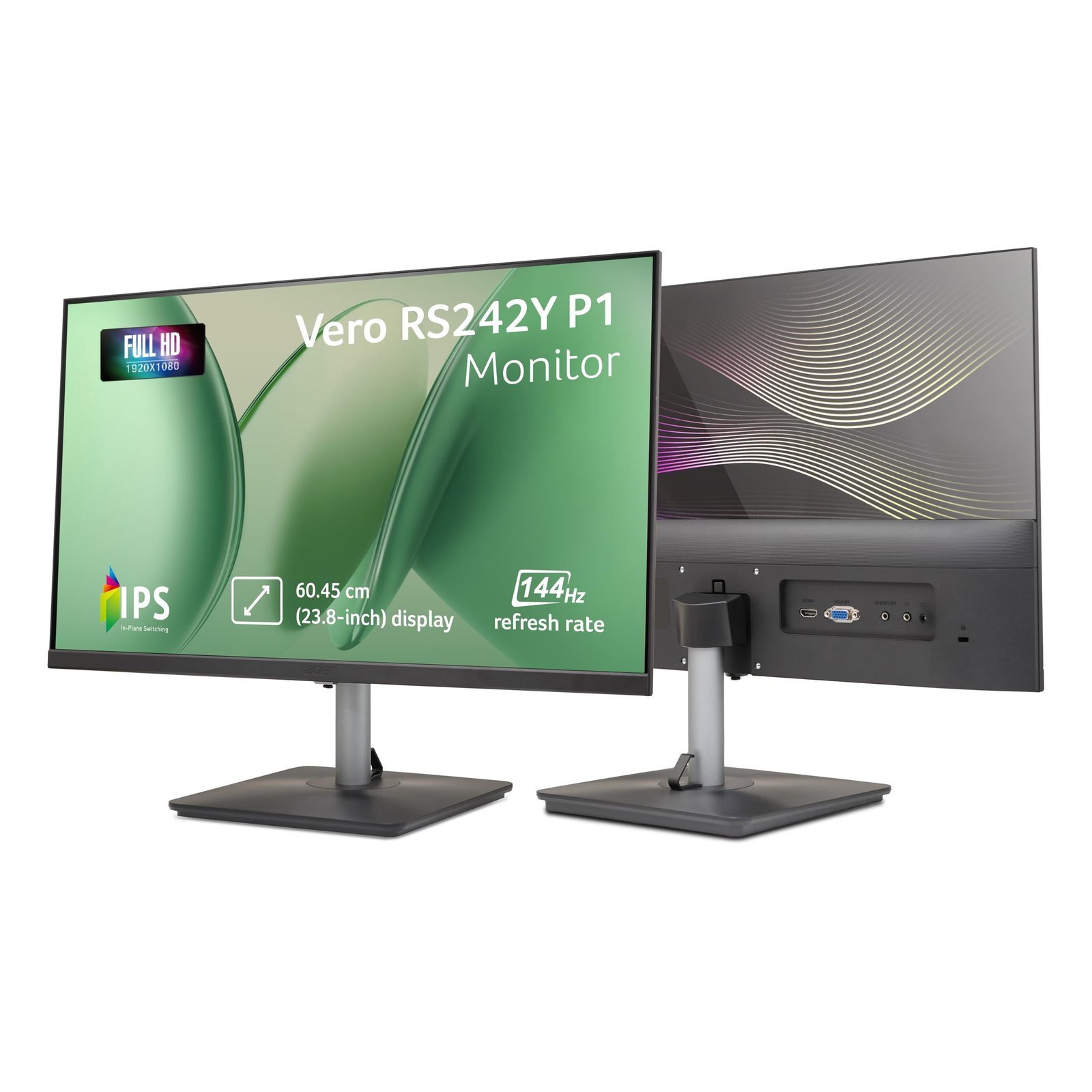 Acer RS242Y P1 23.8 Inch IPS FHD Monitor | 144Hz Refresh | 1ms VRB | AMD FreeSync | Ultra Slim 6.9mm ZeroFrame Design | HDMI + VGA | 99% sRGB | Dual Glass Design | Built-in Speakers | Tilt Adjustable