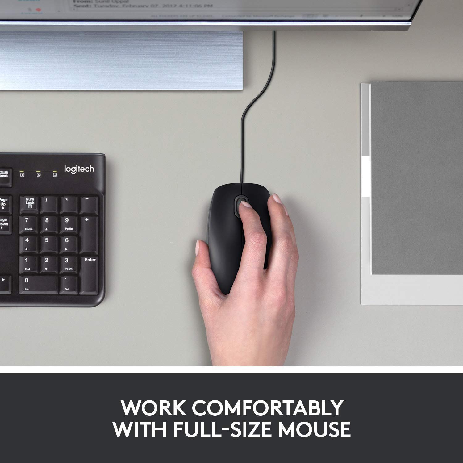 Logitech B100 Wired USB Mouse, 3 yr Warranty, 800 DPI Optical Tracking, Ambidextrous PC/Mac/Laptop - Black - Image 2