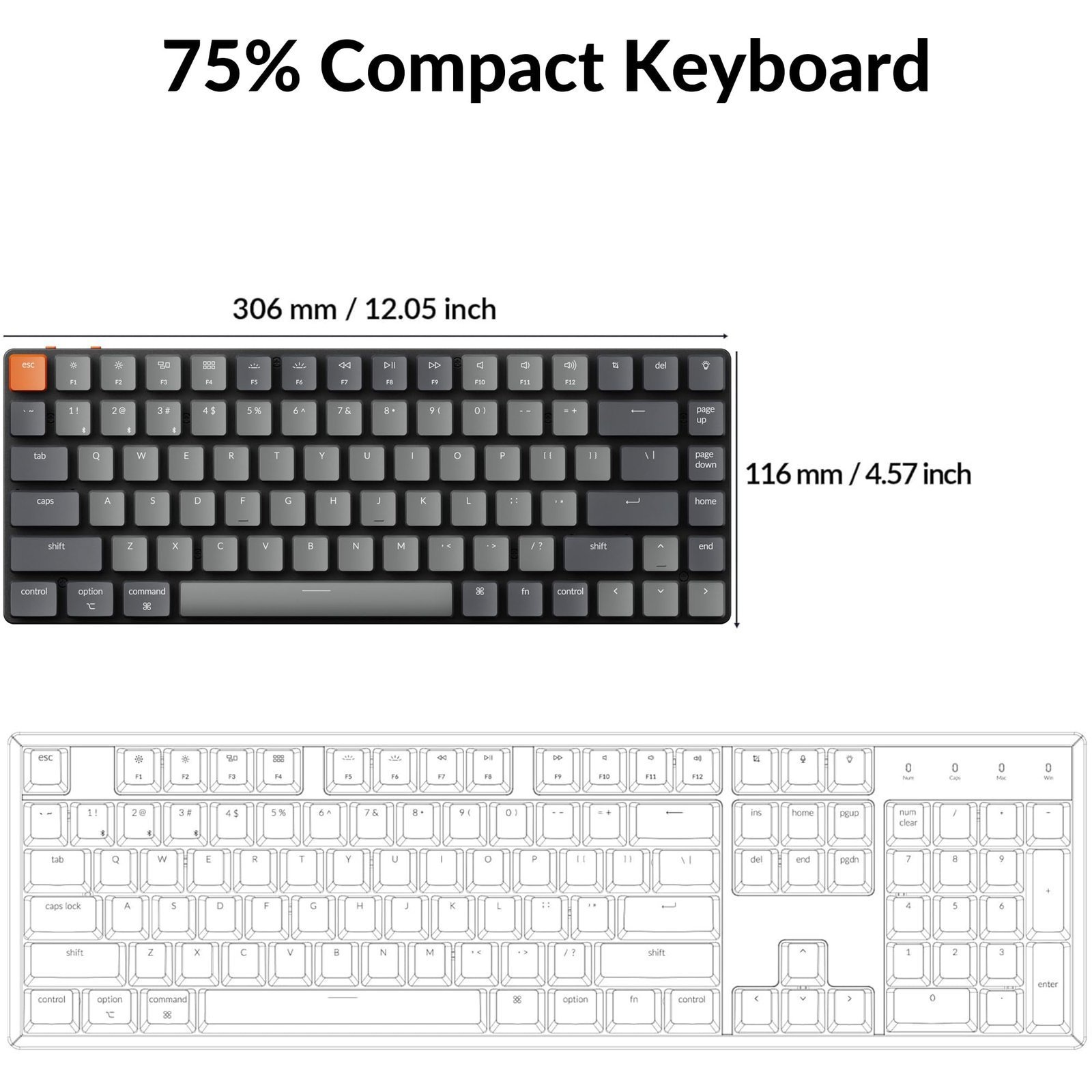 Keychron K3 Version 2, 84 Keys Ultra-Slim Wireless Bluetooth/USB Wired Mechanical Keyboard with White LED Backlit, Low-Profile Gateron Mechanical Red Switch Compatible with Mac Windows - Image 5
