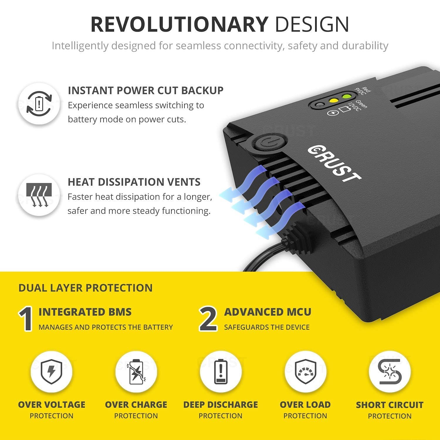 CRUST Smart Mini UPS for WiFi Router and Modem. Upto 4 Hours Power Backup. Replaceable EV Grade Li-Ion Battery. Supports 9V & 12V Routers, CCTV, Set Top Box, Access Control - Image 4