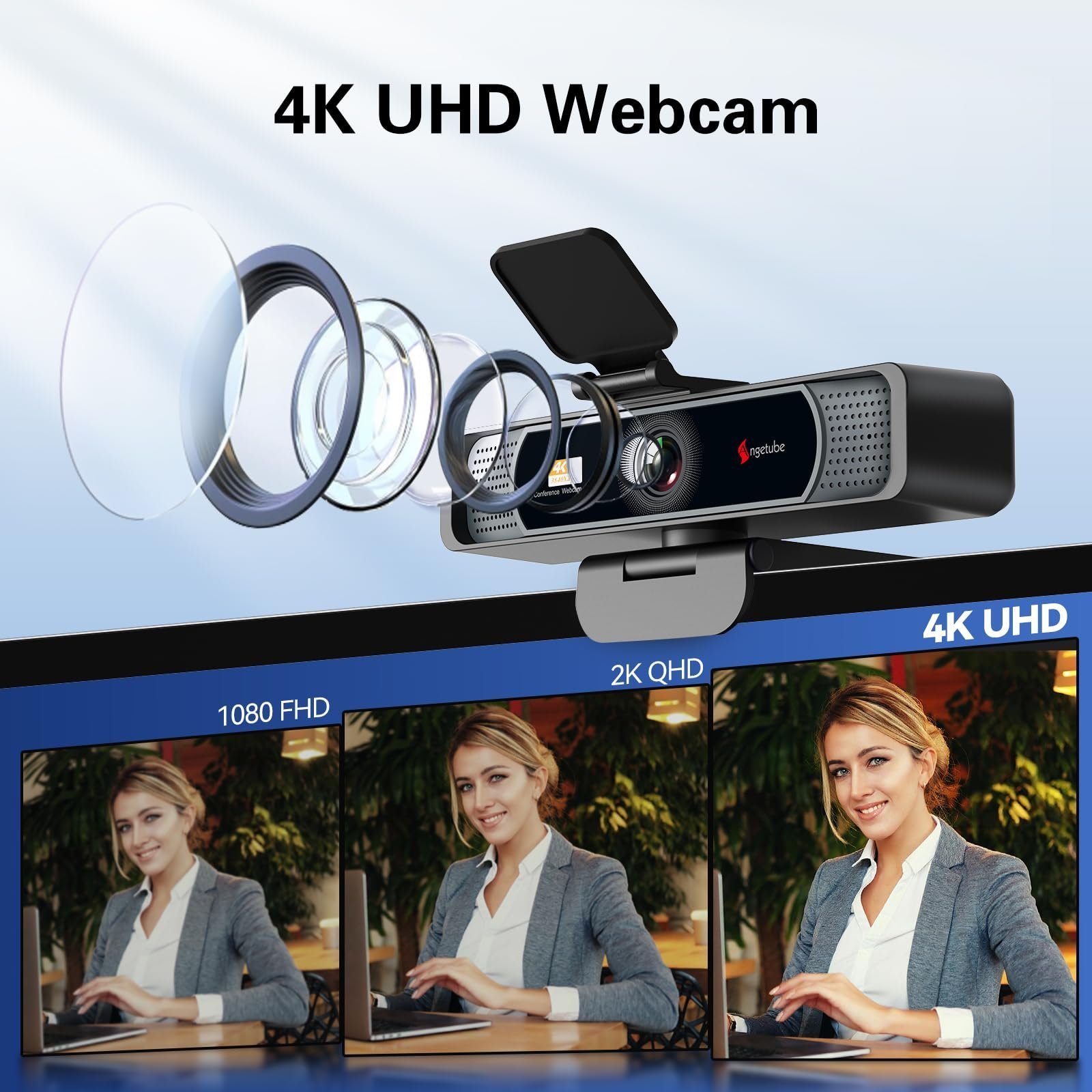 Angetube Wide Angle 4K Webcam for PC - 120° FOV, PDAF Autofocus, 2 Noise-Cancelling Mics, 1080P@60FPS, Auto Light Correction, USB-A/C, Privacy Cover, Video Conference Camera for Mac Laptop and Desktop - Image 2