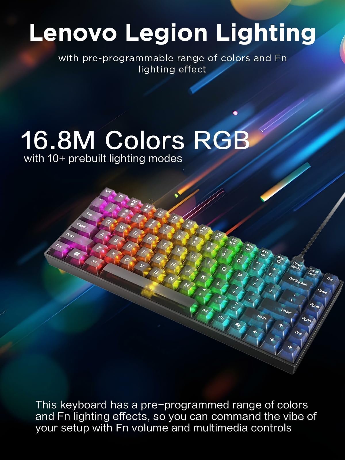 Lenovo Legion K510 Mini Pro Wired Mechanical Gaming Keyboard - 75% Compact Design, RGB Illumination, Hot-Swappable Mechanical Switches, Programable Keys - Image 3