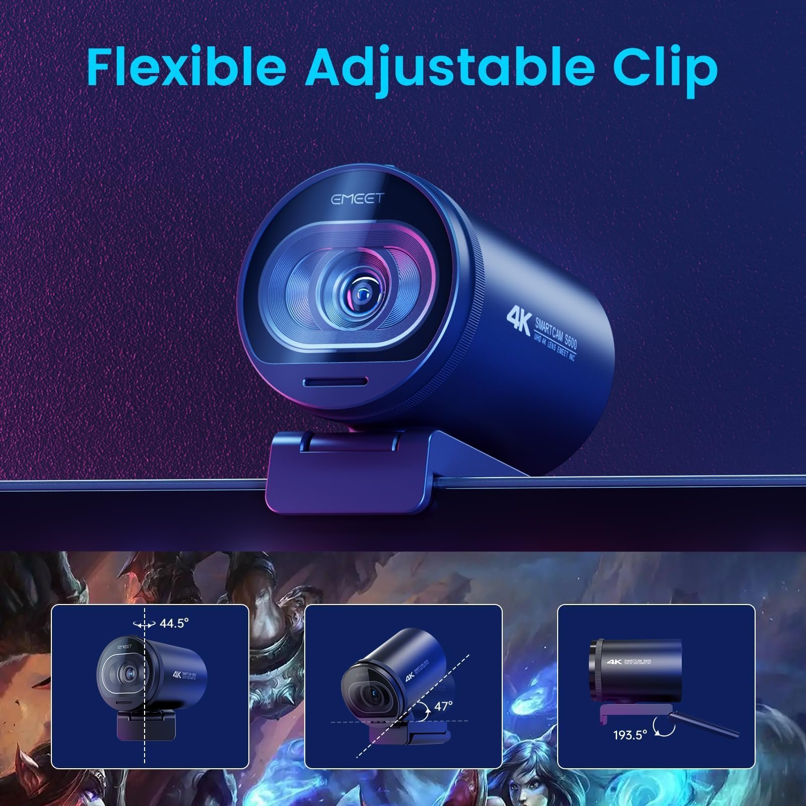 eMeet S600 4K Webcam for Streaming - Sony 1/2.5'' Sensor, PDAF Autofocus, 1080P@60FPS, 2 Noise Reduction Mics, Built-in Privacy Cover, 40°-73° FOV, Streaming Camera for Live Commerce, Gaming, Beauty - Image 8