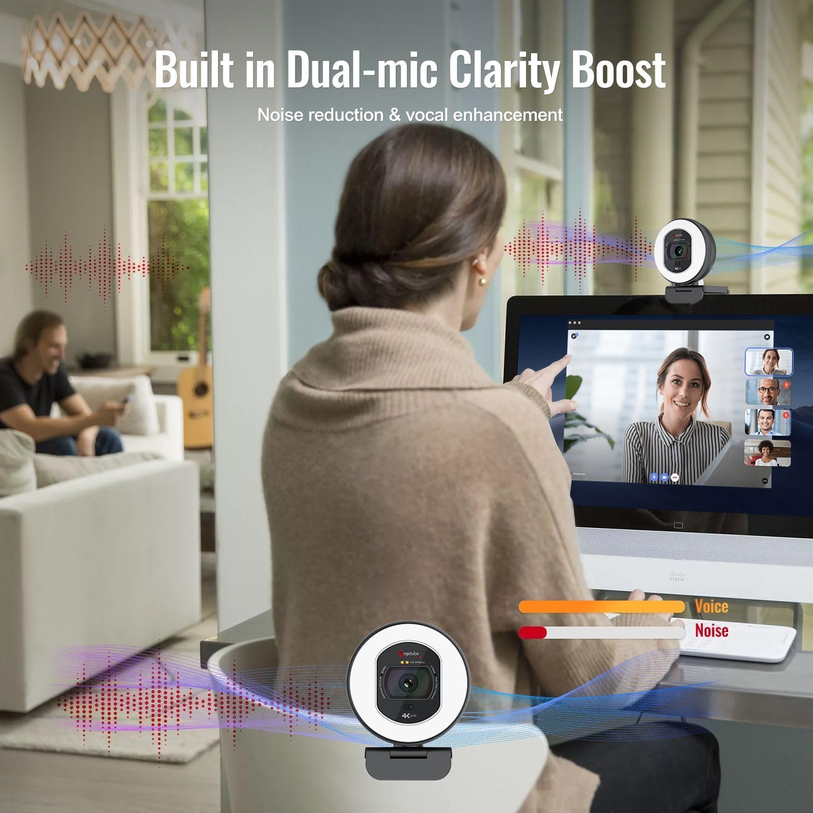 Angetube 4K Webcam for PC, Full HD 1080P@60FPS Streaming Camera with Ring Light, TOF Auto Focus, AI Noise Cancelling Mics, 78° FOV USB Web Cam for Laptop/Mac/PC Work with Zoom, Teams, Google Meet - Image 5