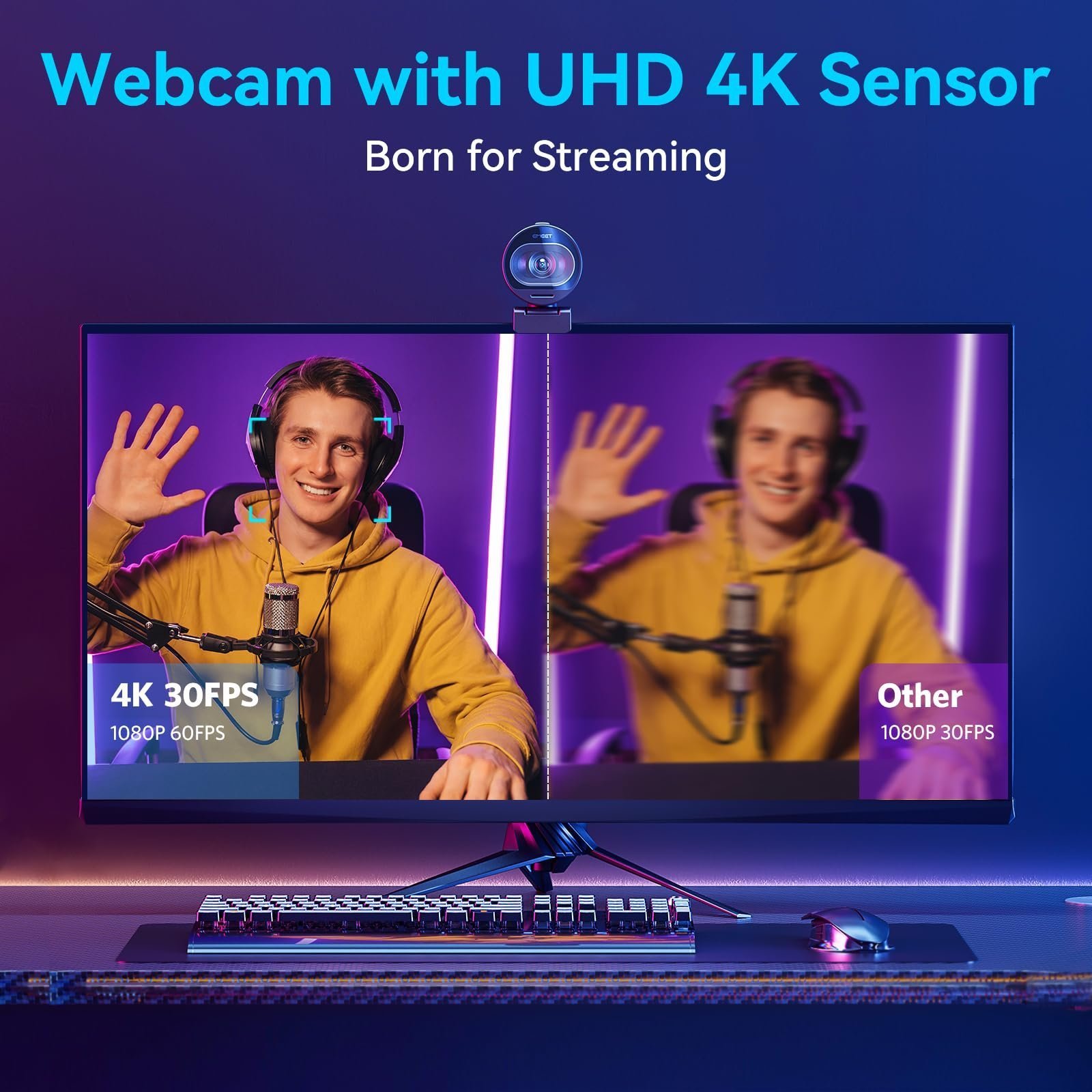eMeet S600 4K Webcam for Streaming - Sony 1/2.5'' Sensor, PDAF Autofocus, 1080P@60FPS, 2 Noise Reduction Mics, Built-in Privacy Cover, 40°-73° FOV, Streaming Camera for Live Commerce, Gaming, Beauty - Image 2