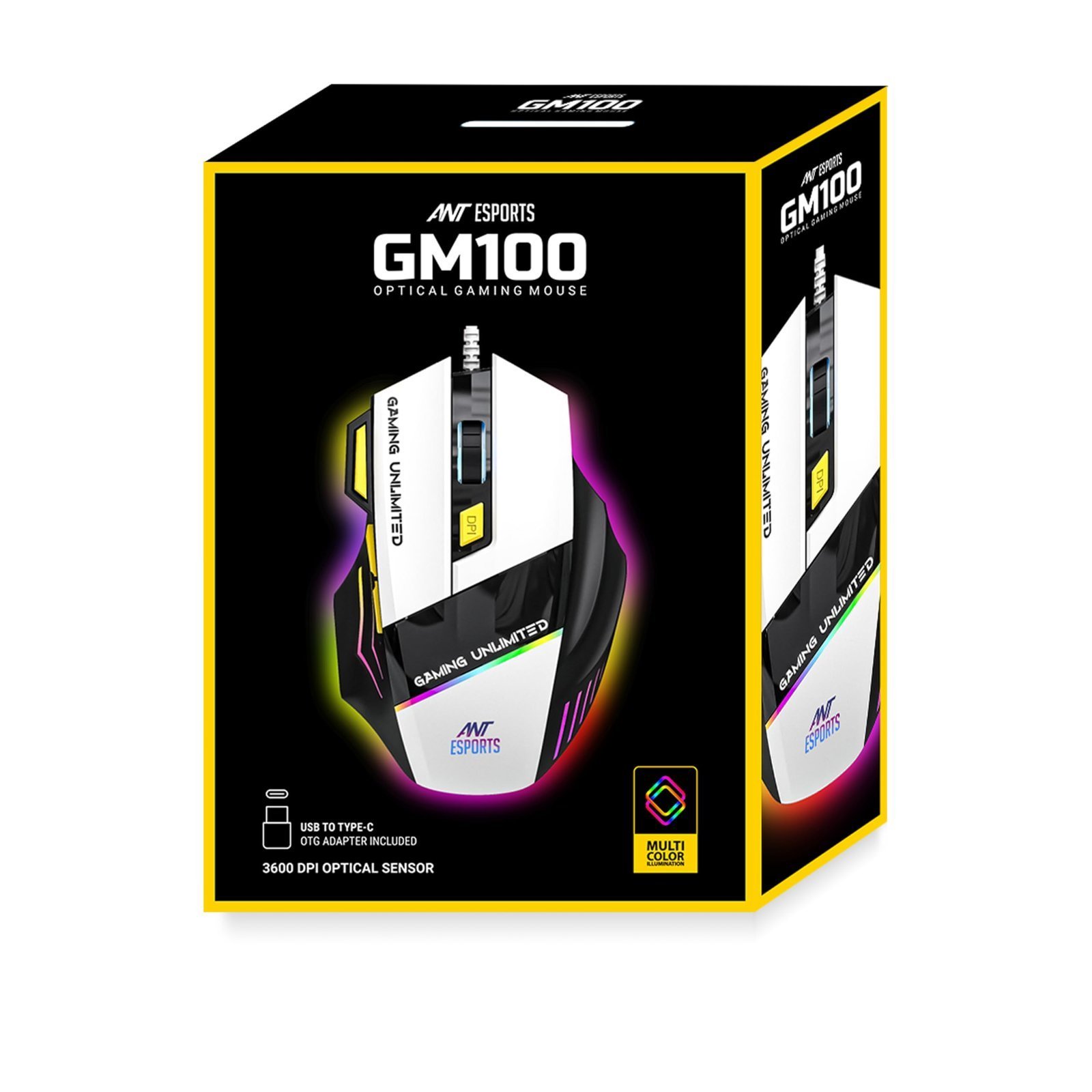 Ant Esports GM100 V2 Optical Gaming Mouse,7 Button Wired USB Mouse, 4000 FPS Sensor, 3600 DPI, RGB Lighting,1.5m PVC Cable, Ergonomic Design, for Windows PC, Laptop,Gaming & Office Use- Black & White - Image 5