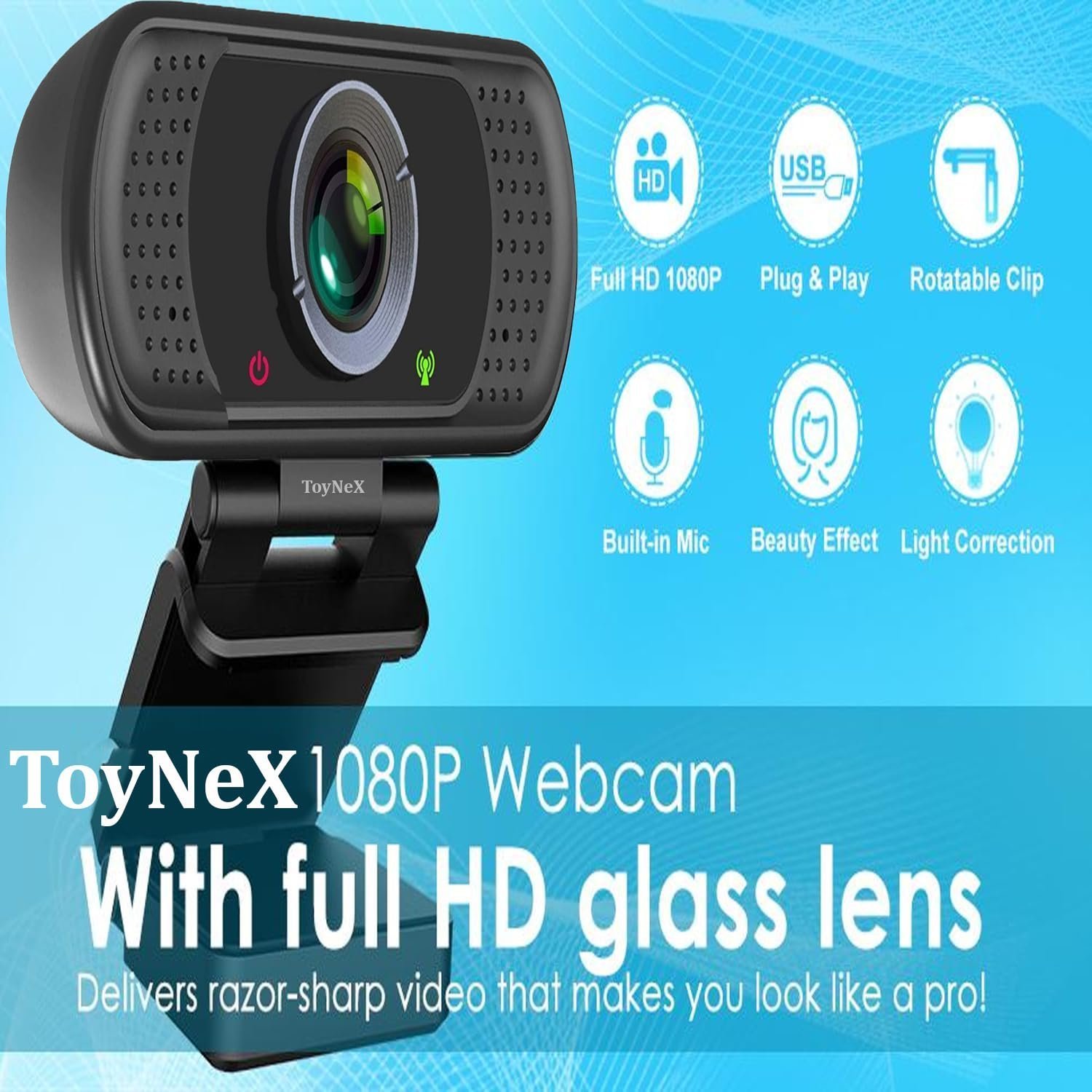 ToyNeX Full HD 1080P Webcam with Microphone, Pro Streaming Computer Camera, Widescreen USB Web Camera for Desktop PC Laptop.(Black) - Image 2