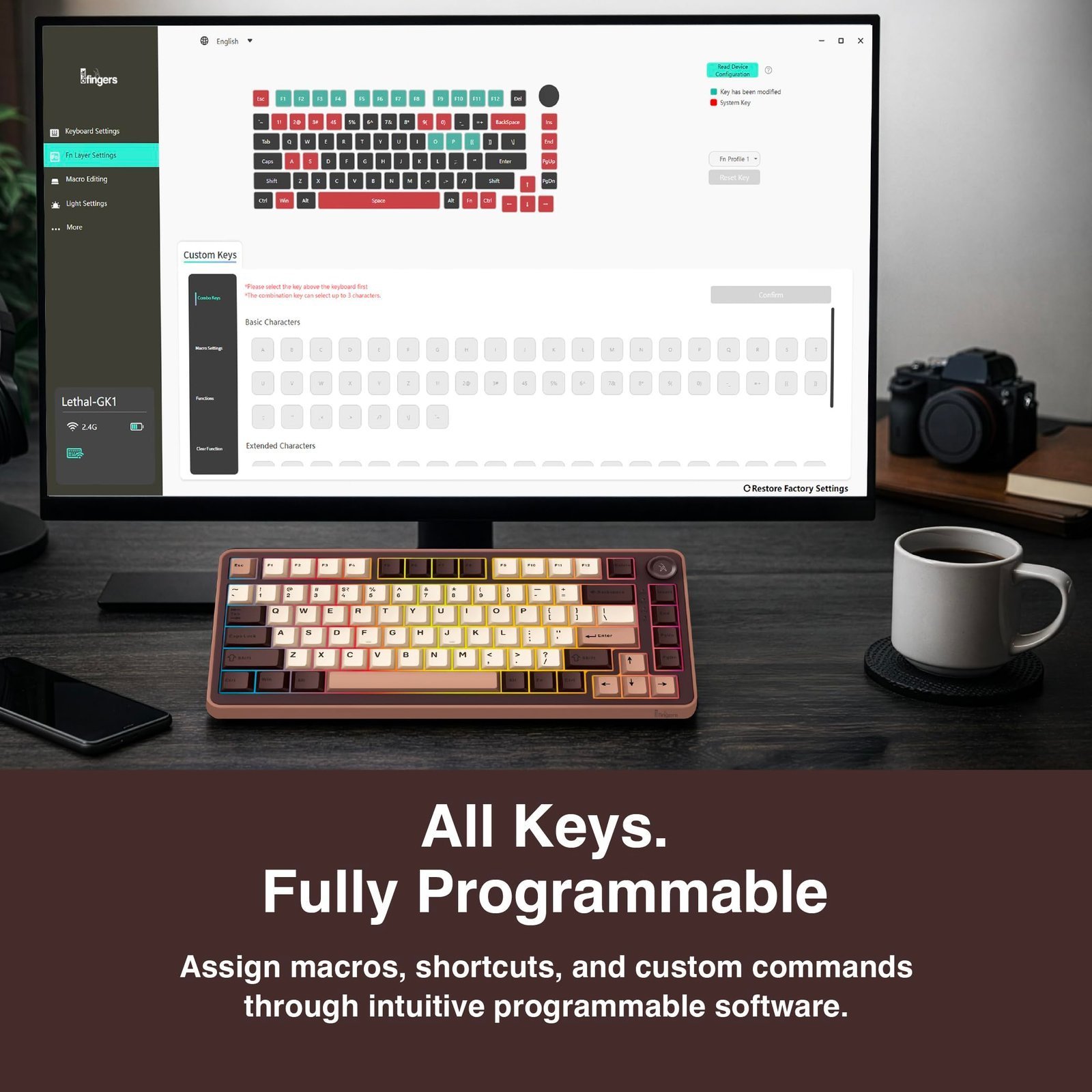 FINGERS Lethal-GK1 Mechanical RGB Gaming Keyboard with Multi-Function Knob - Image 9