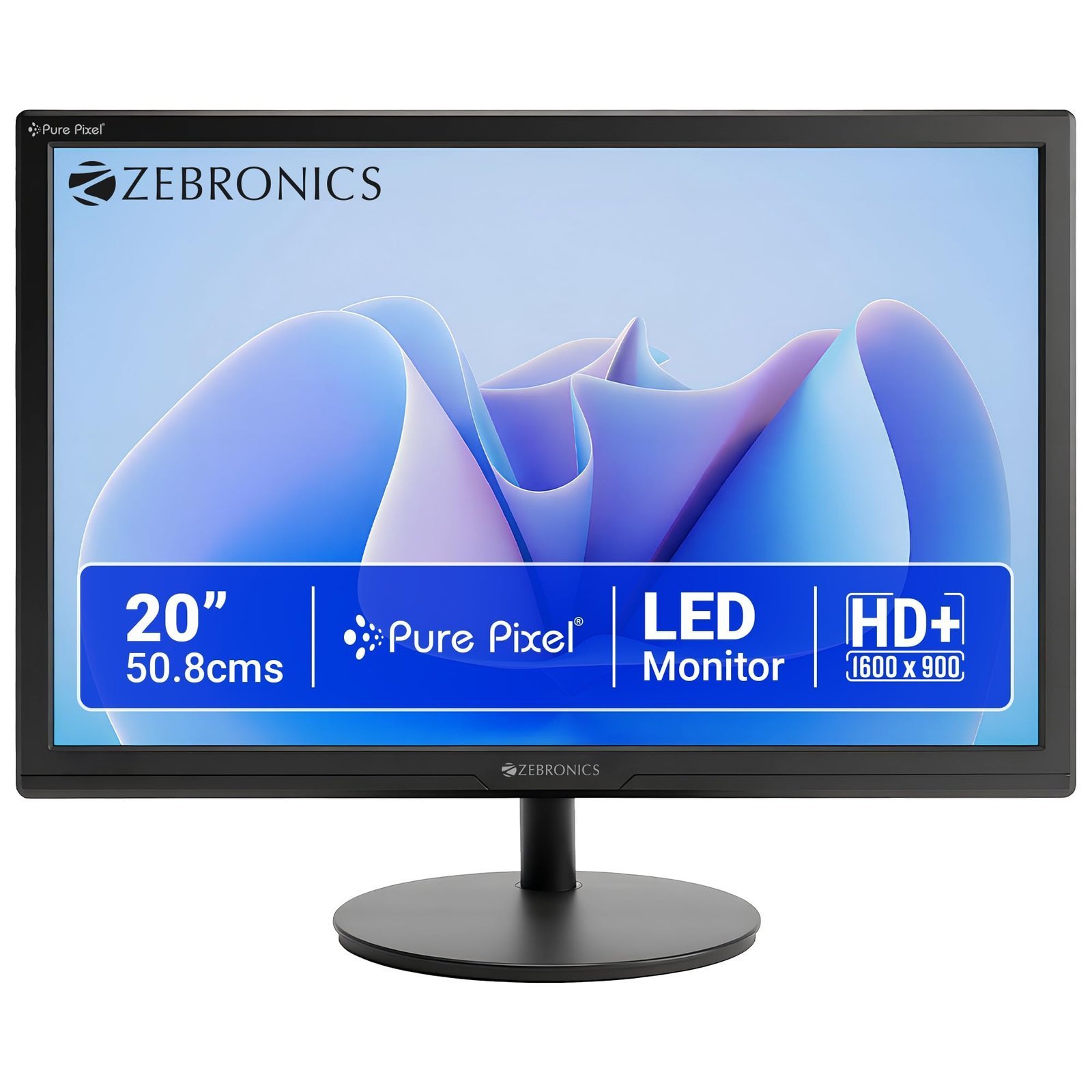 ZEBRONICS LED Monitor, 20 inch, HD+ 1600×900, 16:9 Aspect Ratio, 16.7M Colors, HDMI & VGA, Wall Mountable (EV20)