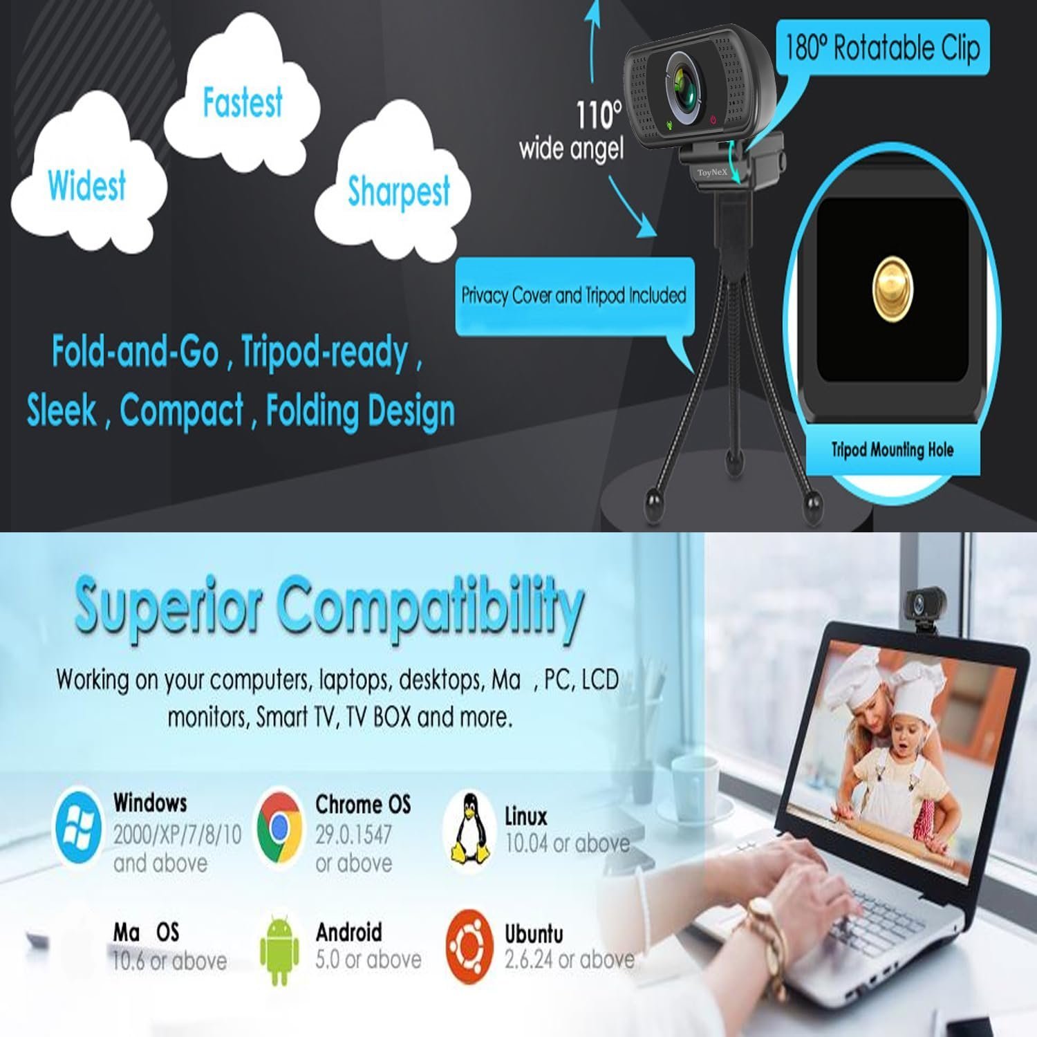 ToyNeX Full HD 1080P Webcam with Microphone, Pro Streaming Computer Camera, Widescreen USB Web Camera for Desktop PC Laptop.(Black) - Image 7