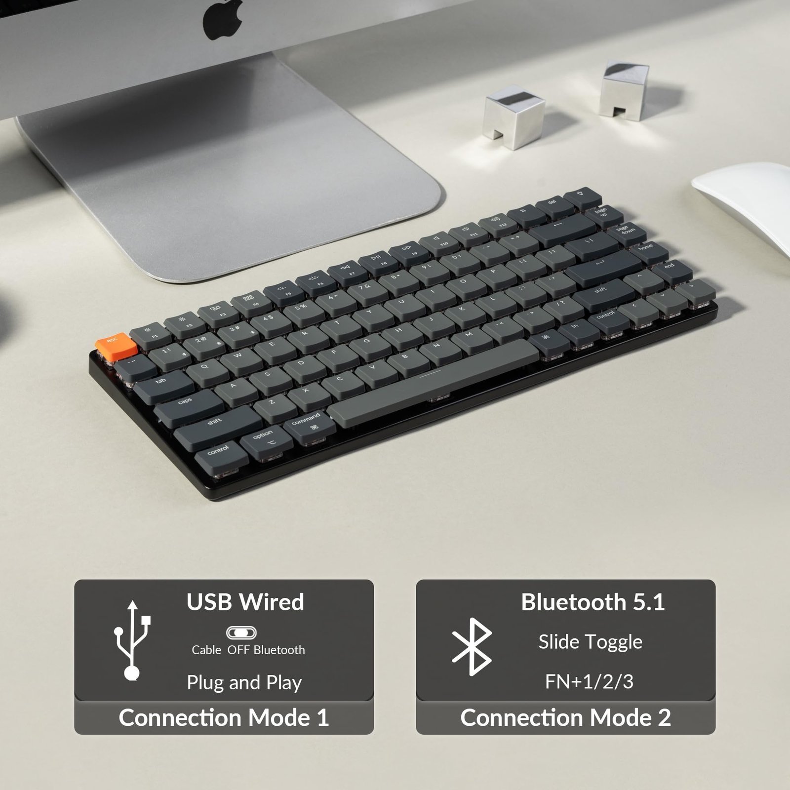 Keychron K3 Version 2, 84 Keys Ultra-Slim Wireless Bluetooth/USB Wired Mechanical Keyboard with White LED Backlit, Low-Profile Gateron Mechanical Red Switch Compatible with Mac Windows - Image 4