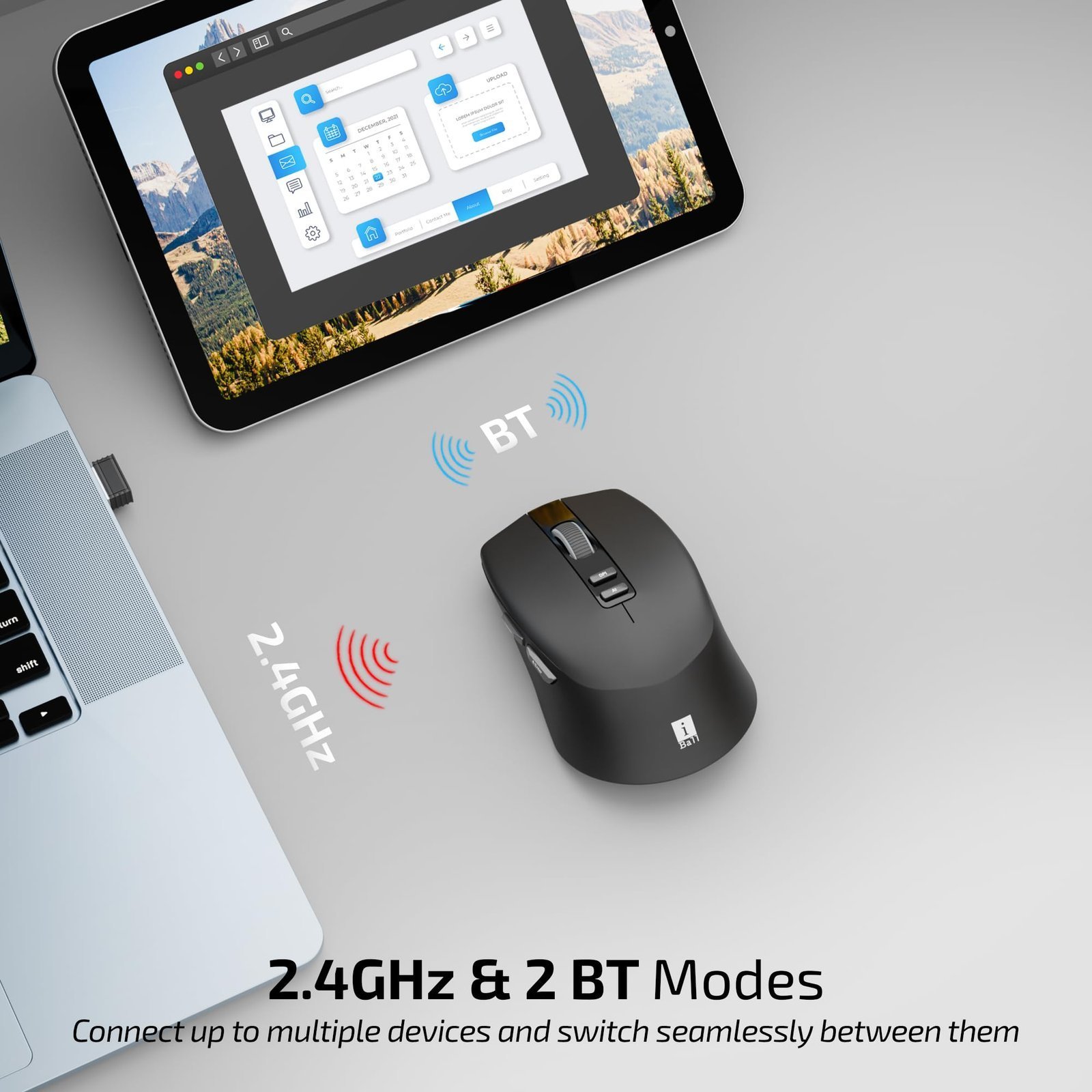 iBall GLIDR Ai1 Smart AI Wireless Mouse, Powered by ChatGPT AI Voice & Text Translation, Voice Typing, Centralized AI Software, 100+ Languages, Dual Mode (BT + 2.4GHz), Rechargeable Battery (Black) - Image 3