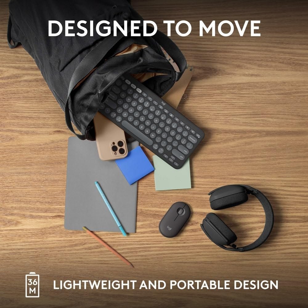Logitech Pebble Keys 2 K380s, Multi-Device Bluetooth Wireless Keyboard with Customisable Shortcuts, Slim and Portable, Easy-Switch for Windows, macOS, iPadOS, Android, Chrome OS - Tonal Graphite - Image 6