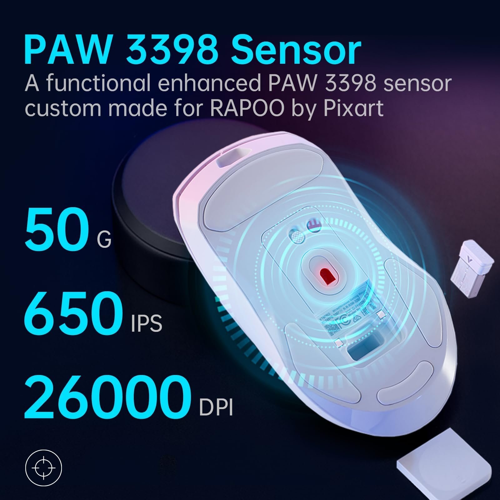 Rapoo VT9PRO - 68g Ultra Lightweight Wireless Gaming Mouse, Upto 26000K DPI, 1K+4K Polling Rate, PAW 3398 Esports Sensor, 1ms Response,10 Buttons & 160 Hr Battery Life, Onboard Memory - White - Image 2